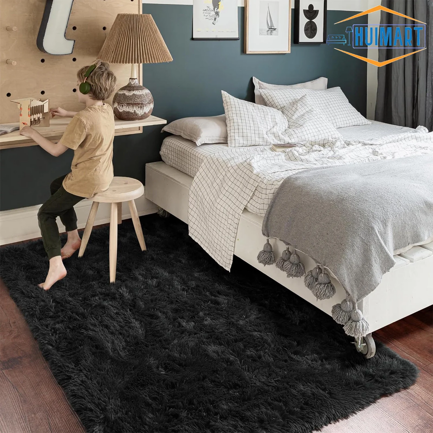Glorious 5x7 Area Rug Fluffy Fuzzy Shaggy Solid Modern Shag Carpet Black1