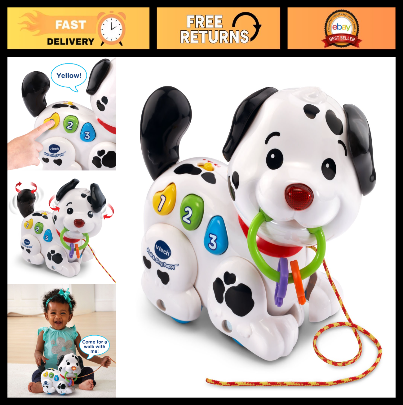 Interactive Pull and Sing Puppy Toy   Musical Learning Plush for Toddlers0