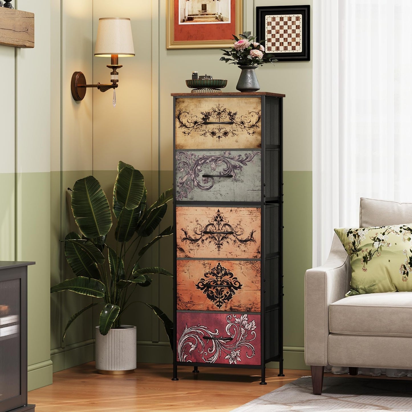 Tall 5-Drawer Dresser for Bedroom, Vertical Fabric Storage Chest, Space-Saving D2