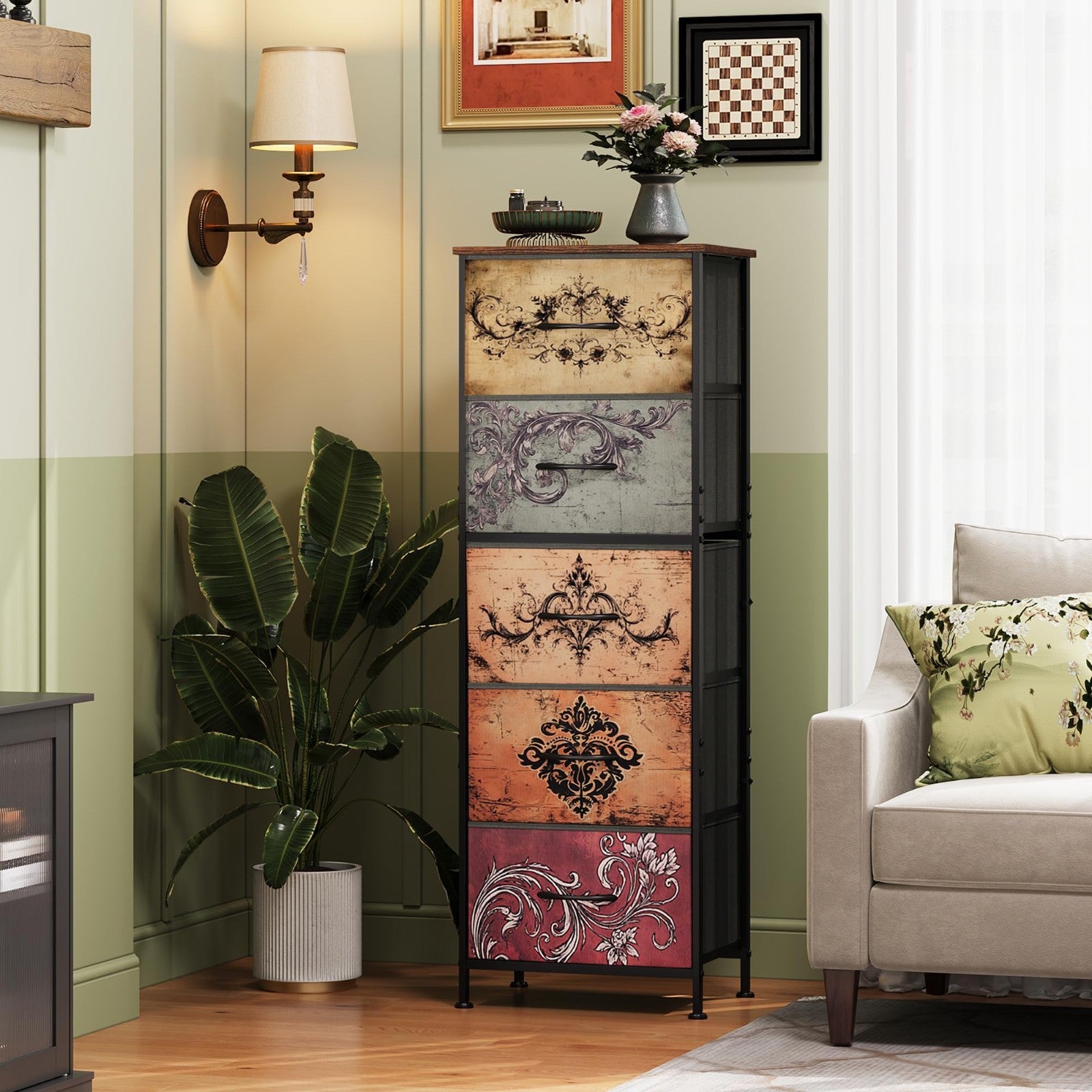 Tall 5-Drawer Dresser for Bedroom, Vertical Fabric Storage Chest, Space-Saving D2