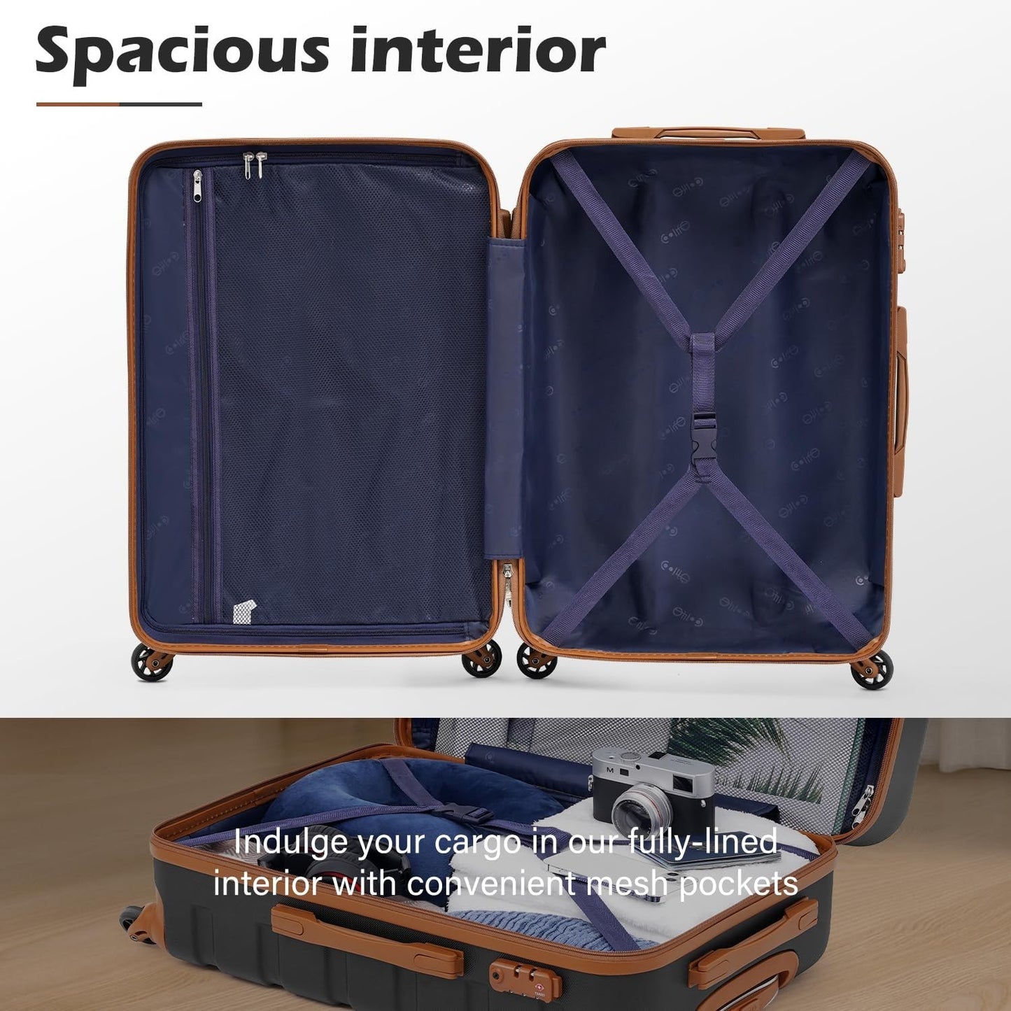 Lightweight Hardshell Luggage Set, 4-Piece Suitcase with 360° Spinner Wheels, TS4