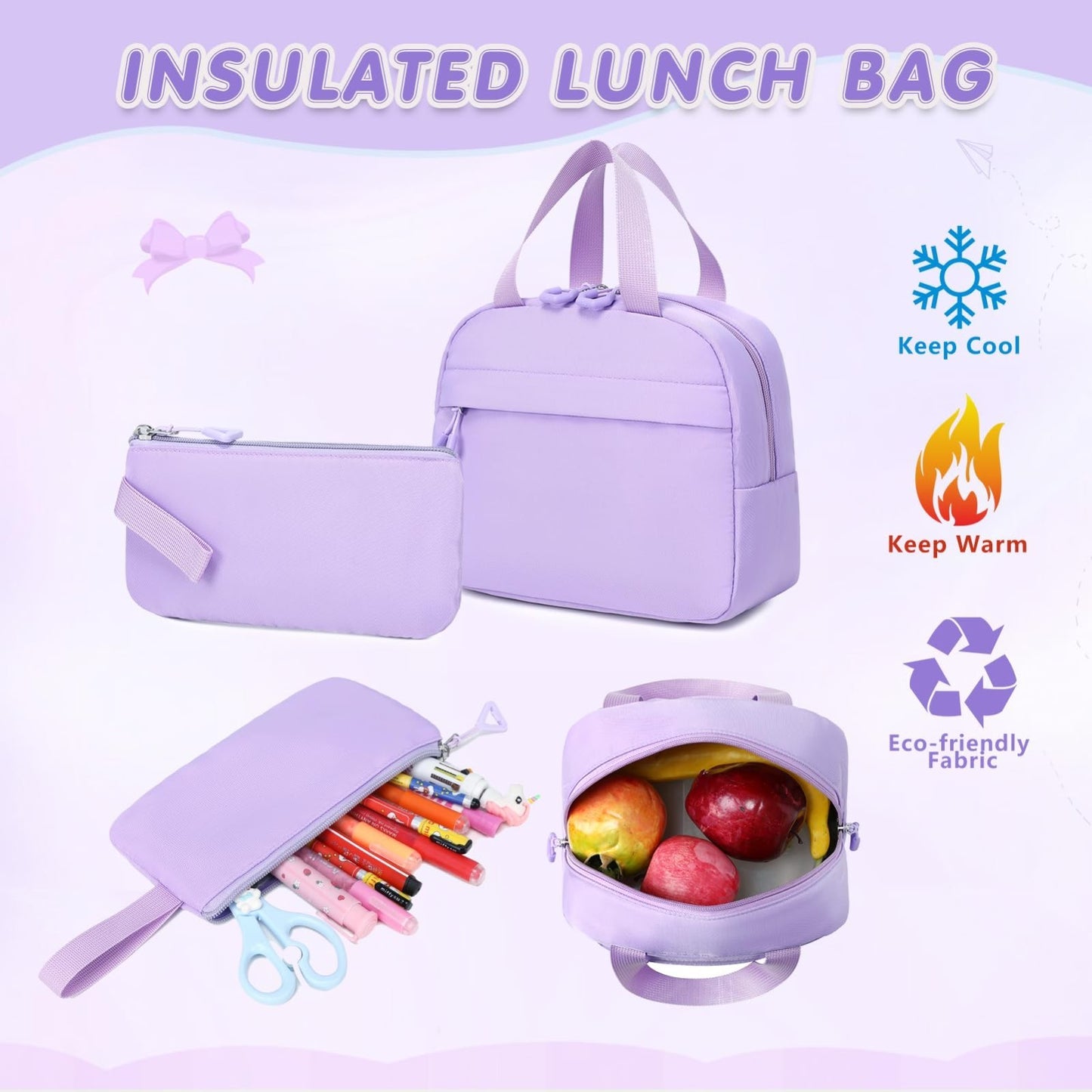 Stylish Girls Backpack Set with Lunch Box & Pencil Case   Perfect for School!5