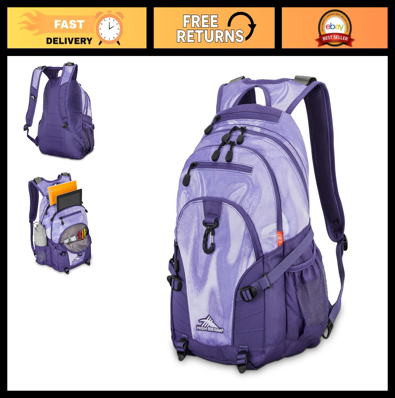 Versatile Purple Marble Swirl Backpack for School, Travel & Work   Tablet Sleeve0