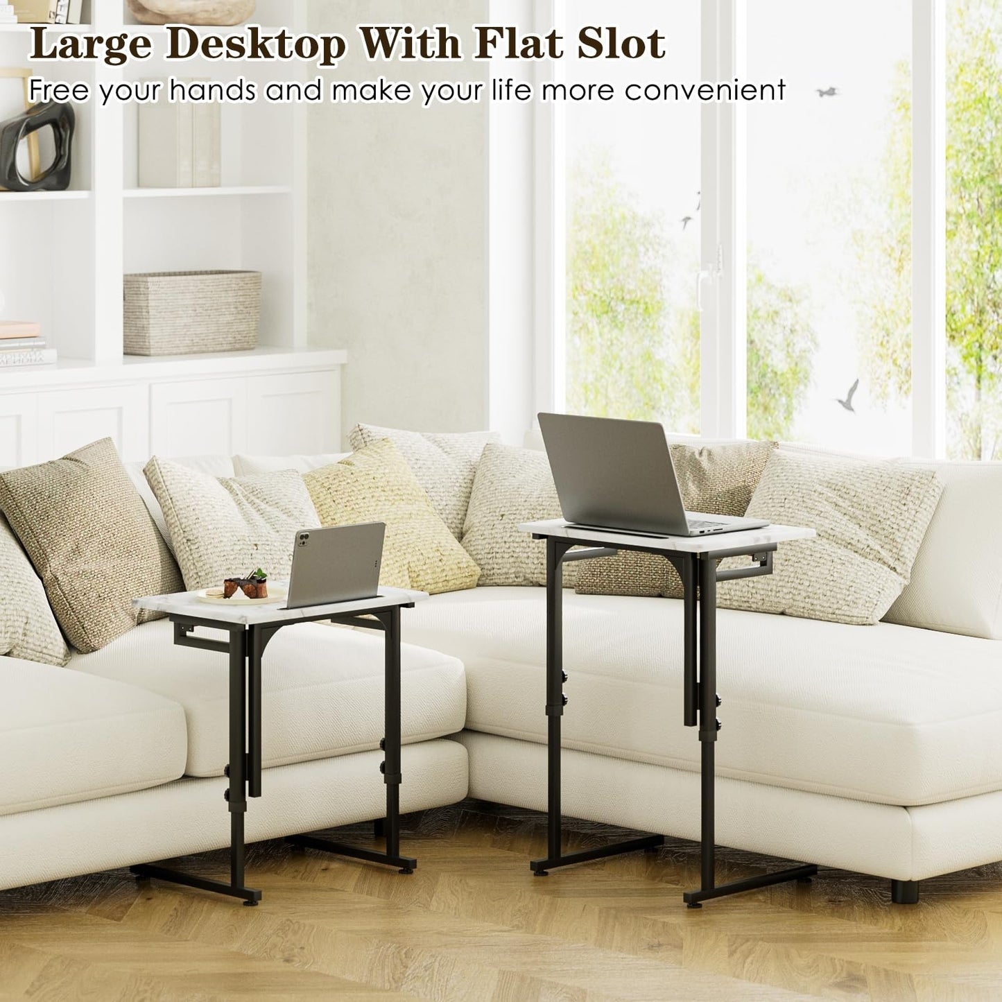 Folding C-Shaped TV Tray Table - Adjustable, Slide Under Couch, No Assembly, Mar7