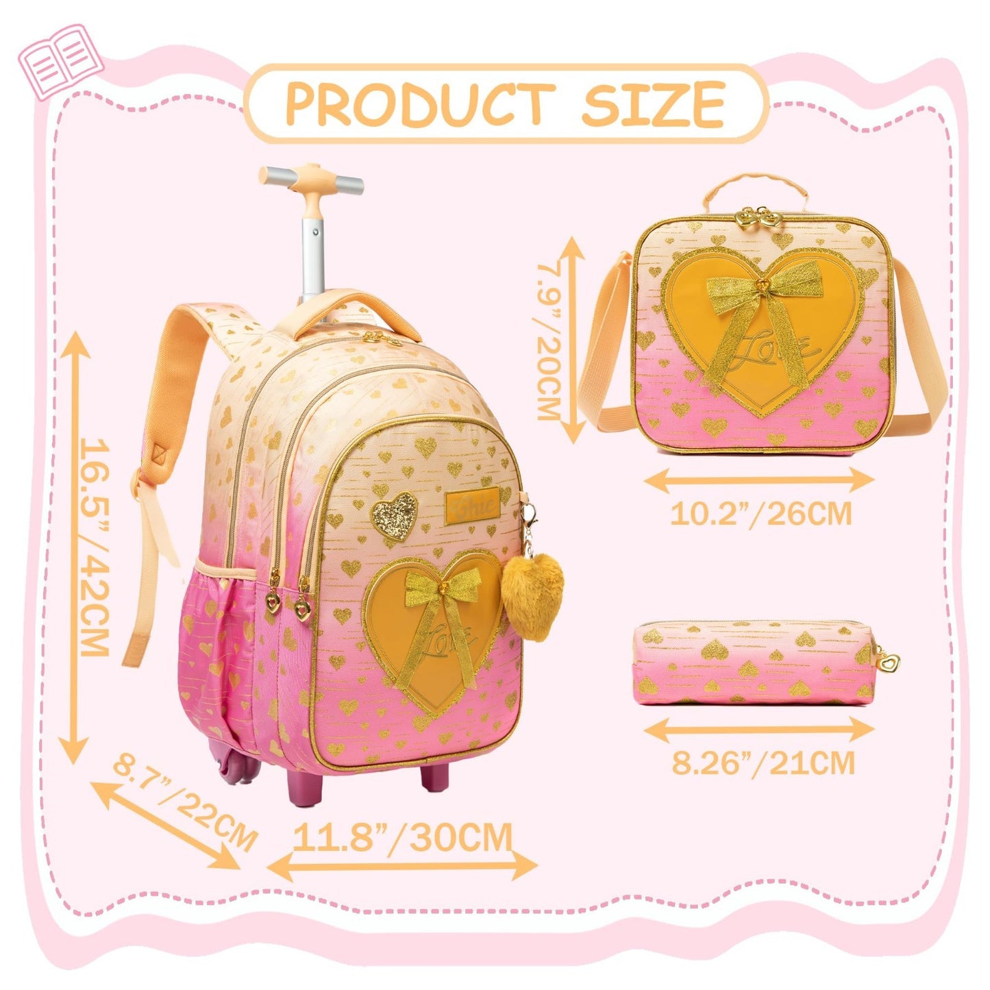 Rolling Backpack for Girls   Kids Wheeled Backpack with Lunch Box, 3 in 1 Travel2