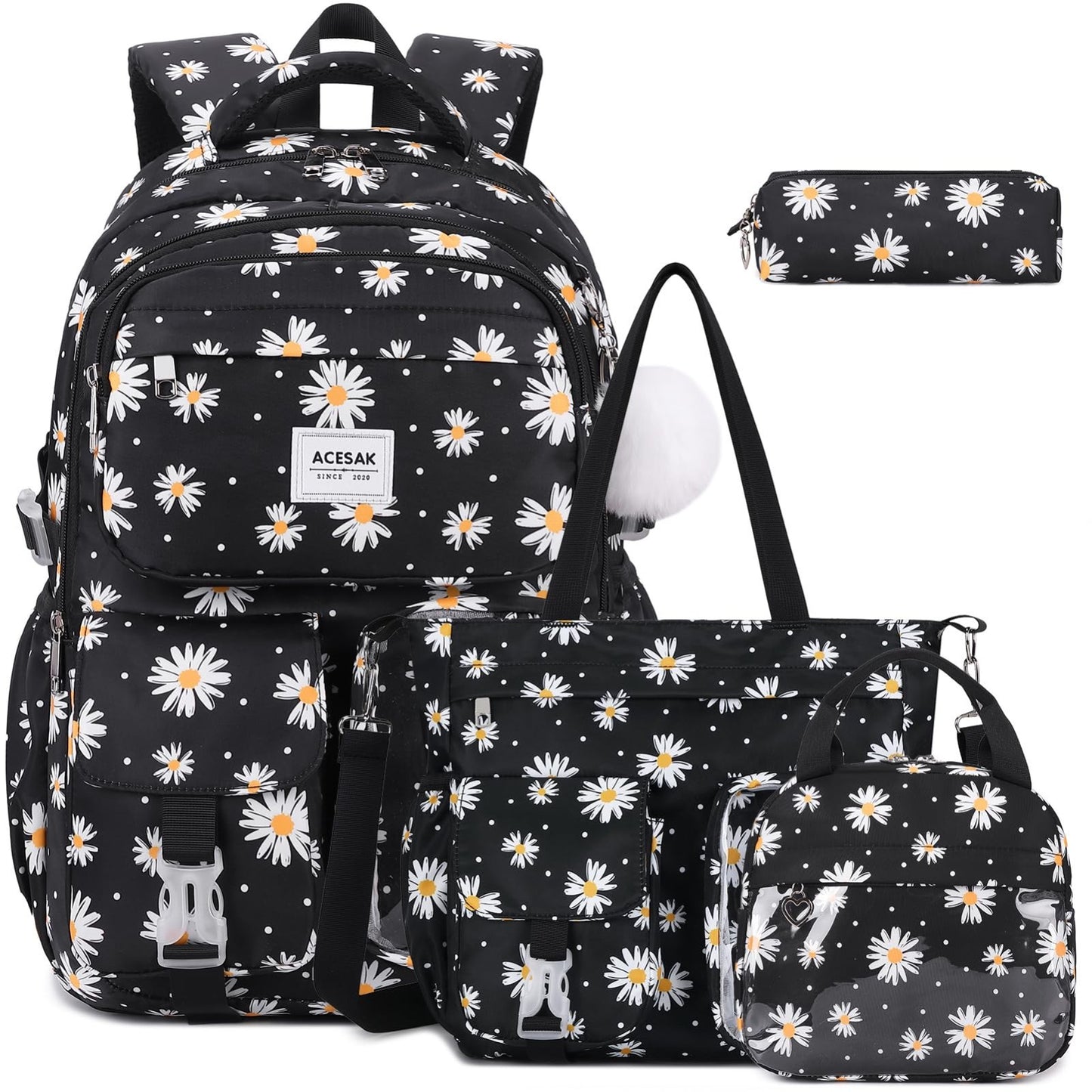 Stylish Girls Backpack Set with Tote, Crossbody Bag, Lunch Bag & Pencil Pouch  1