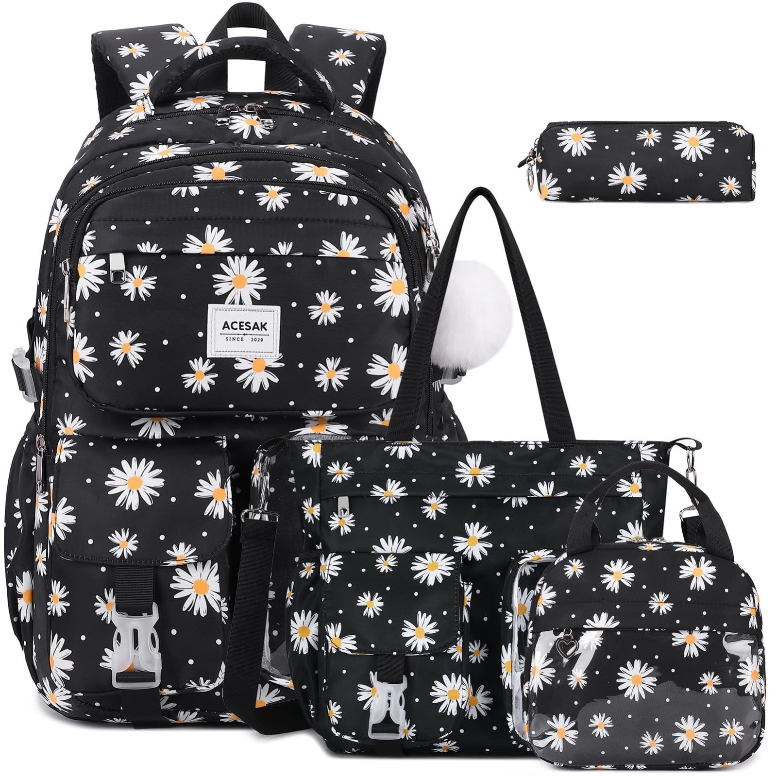 Stylish Girls Backpack Set with Tote, Crossbody Bag, Lunch Bag & Pencil Pouch  1