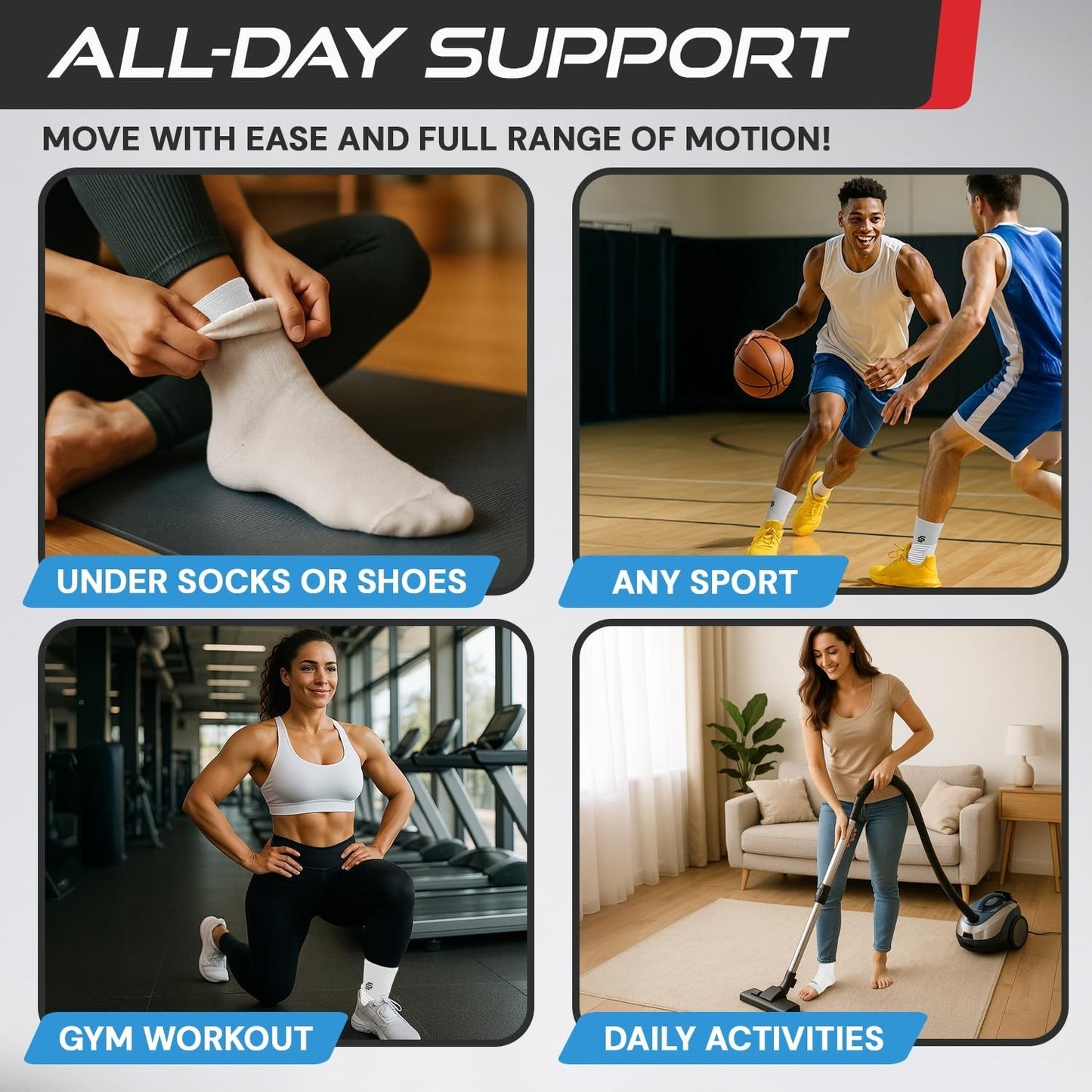 Ankle Brace Compression Sleeve for Sprains & Plantar Fasciitis Relief   Adjustab2
