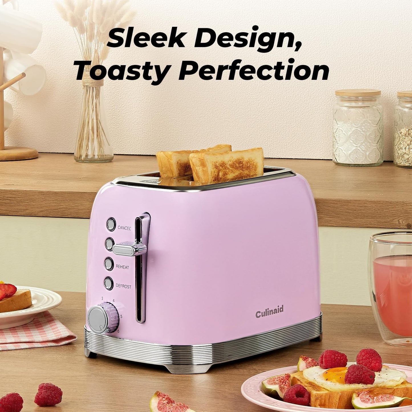 Retro 2 Slice Stainless Steel Toaster in Pastel Pink   Stylish Kitchen Appliance4