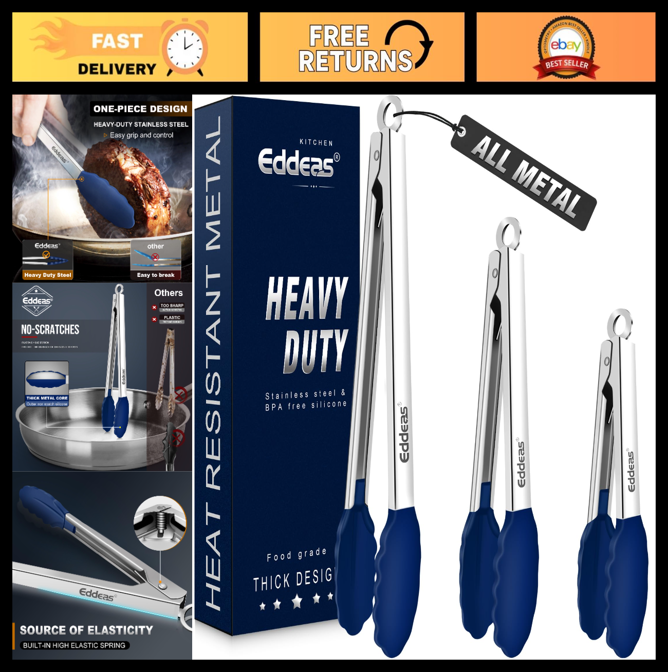 Heat Resistant Silicone Tongs Set   7", 9", & 12" Kitchen Cooking Tools, Locking0