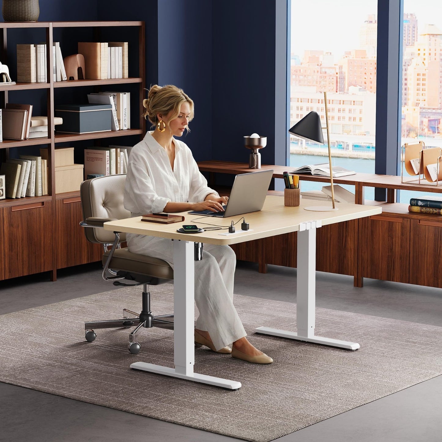 Height Adjustable Electric Standing Desk with USB-C & Power Outlets, 47x24" Th7