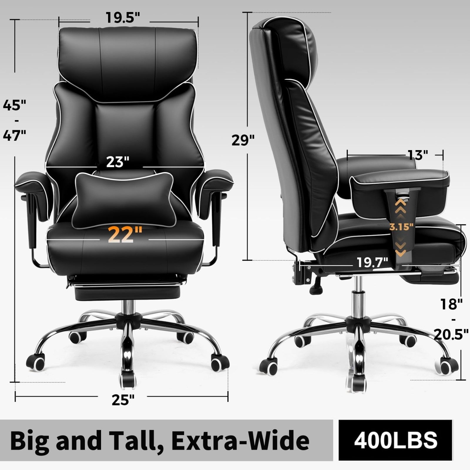 Big & Tall Gaming Chair 400lbs Heavy Duty Office Chair with Foot Rest, Ergonomic2