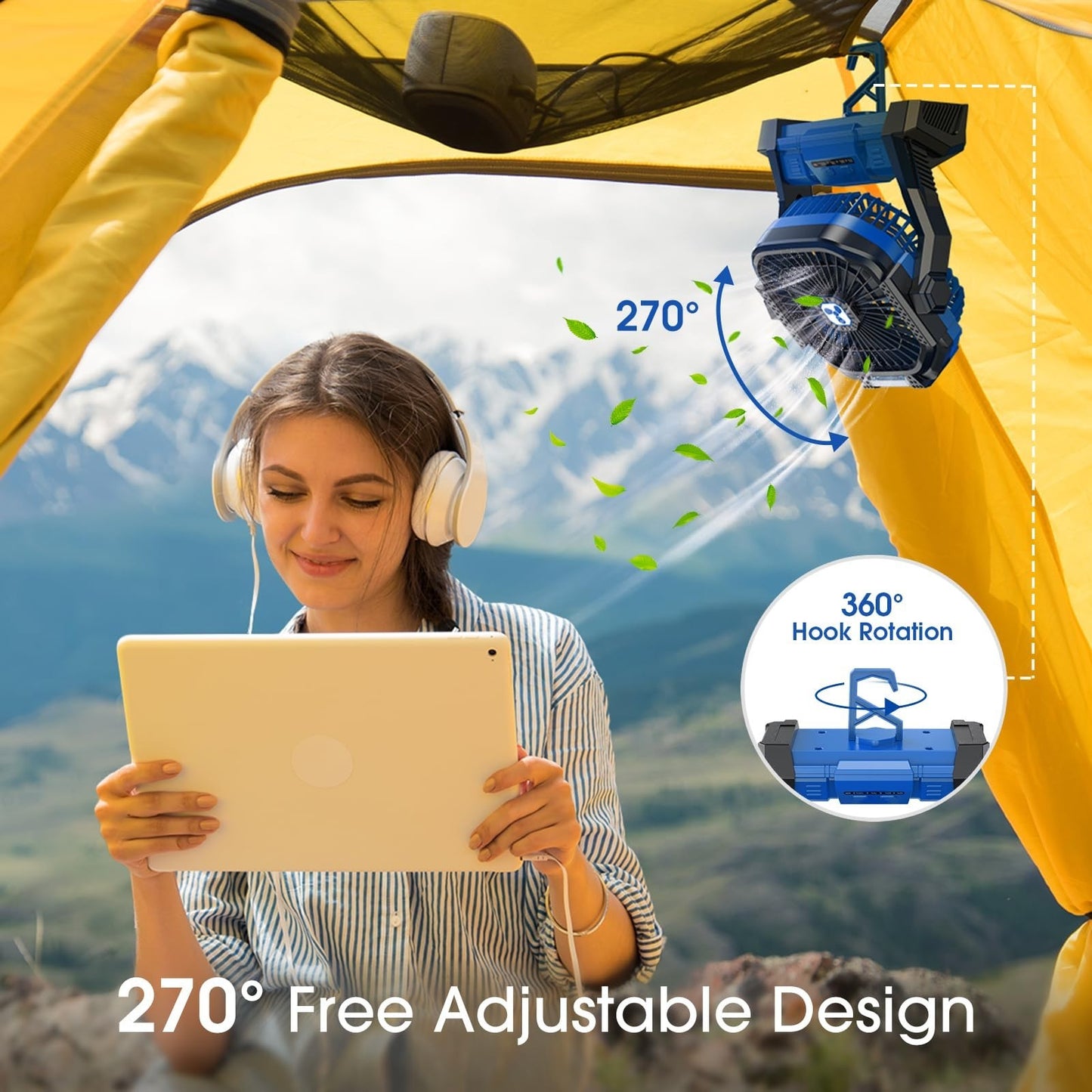Rechargeable Portable Fan with LED Lantern   20000mAh Battery, Cordless for Trav5