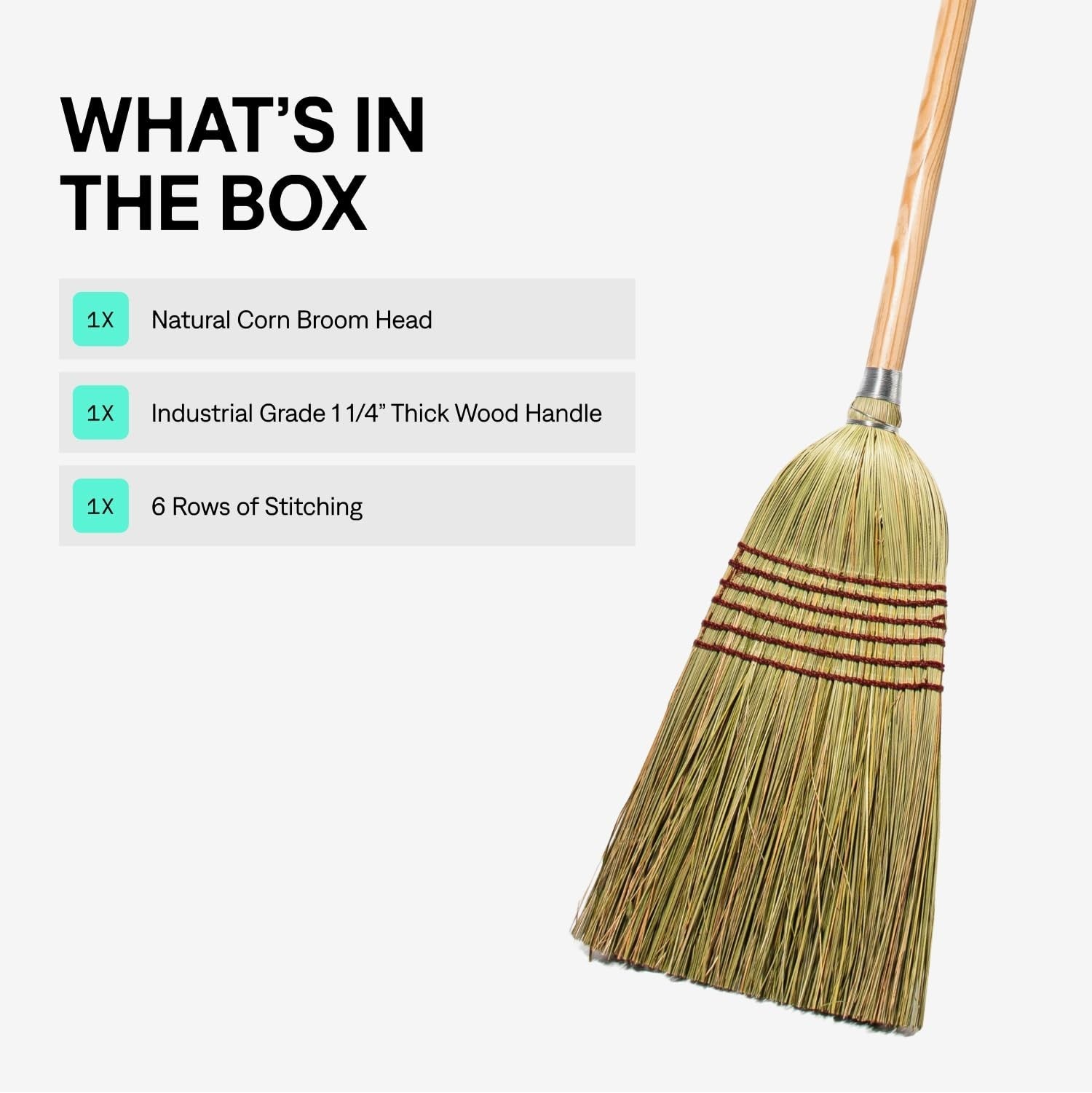 Heavy Duty Corn Broom with Wooden Handle for Indoor & Outdoor Cleaning - 1.253