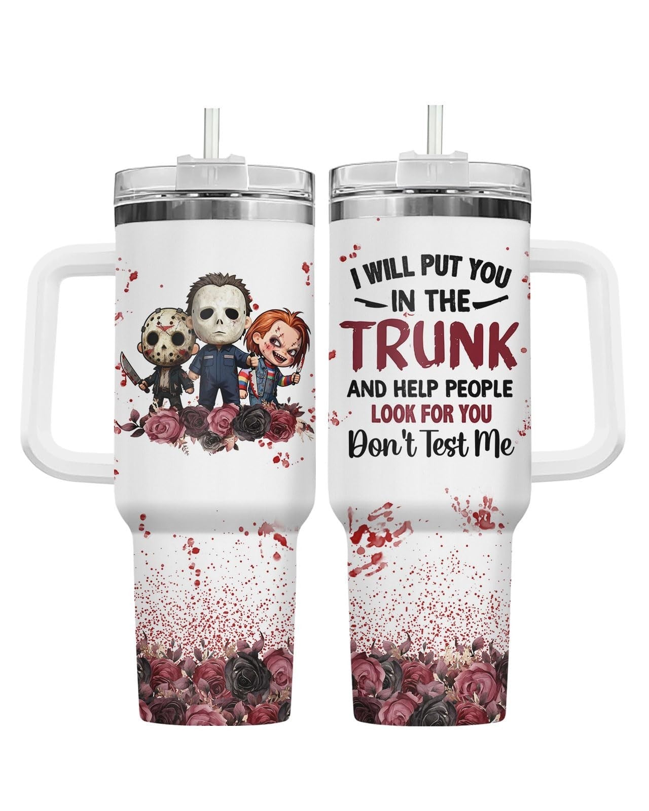 34oz Insulated Stainless Steel Tumbler   Funny Horror Gothic Roses Travel Mug1