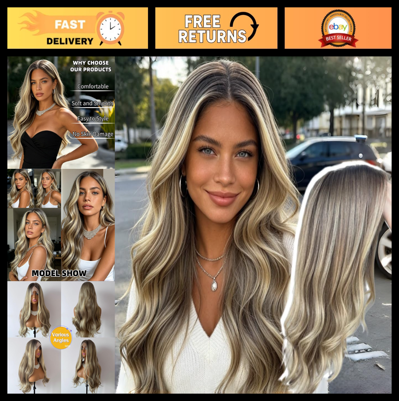 Ombre Golden Blonde Lace Front Wig - 13x4 HD Transparent, Pre-Plucked, Heat Resi0