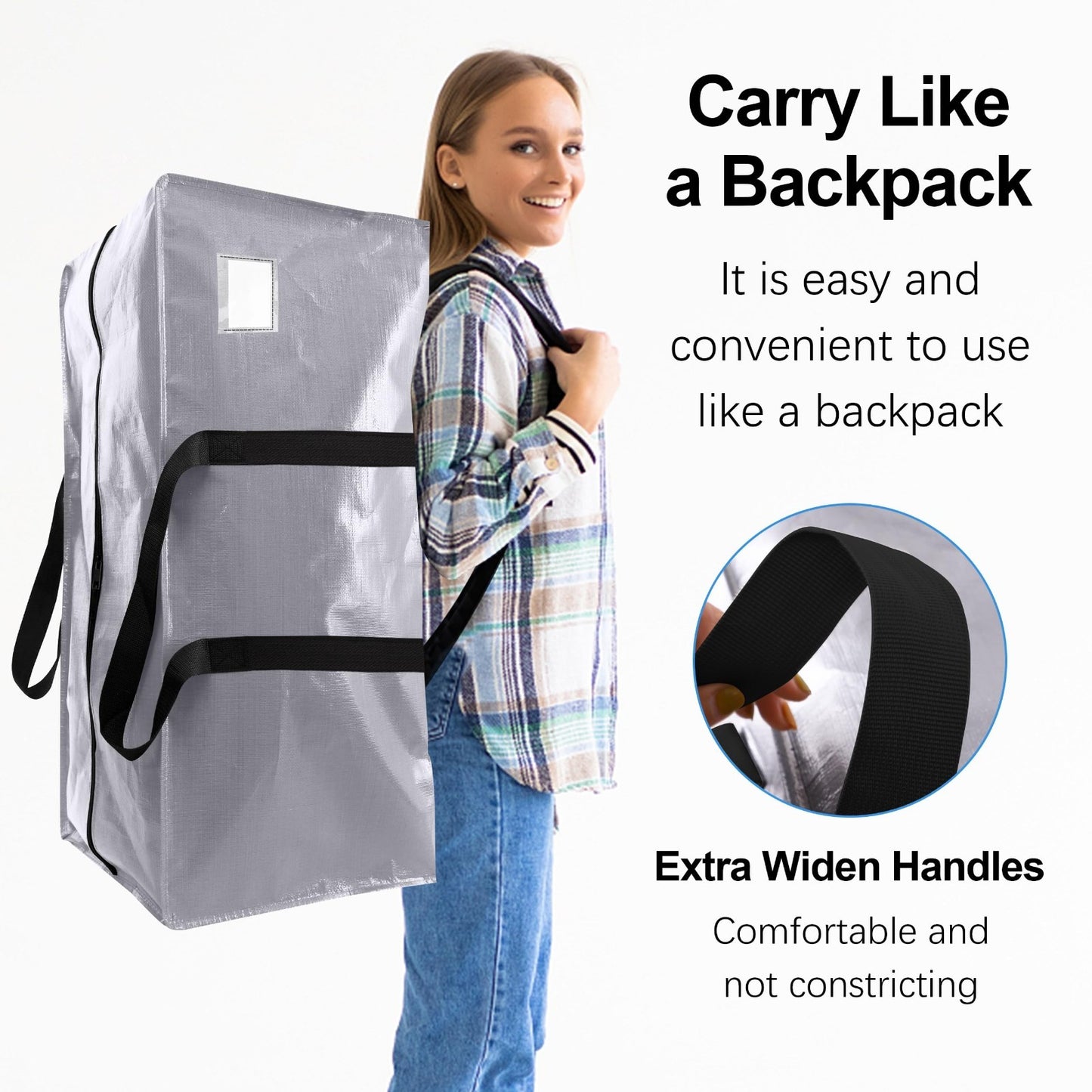 Extra Large Heavy Duty Moving Bags with Backpack Straps - Set of 6, Space-Saving3