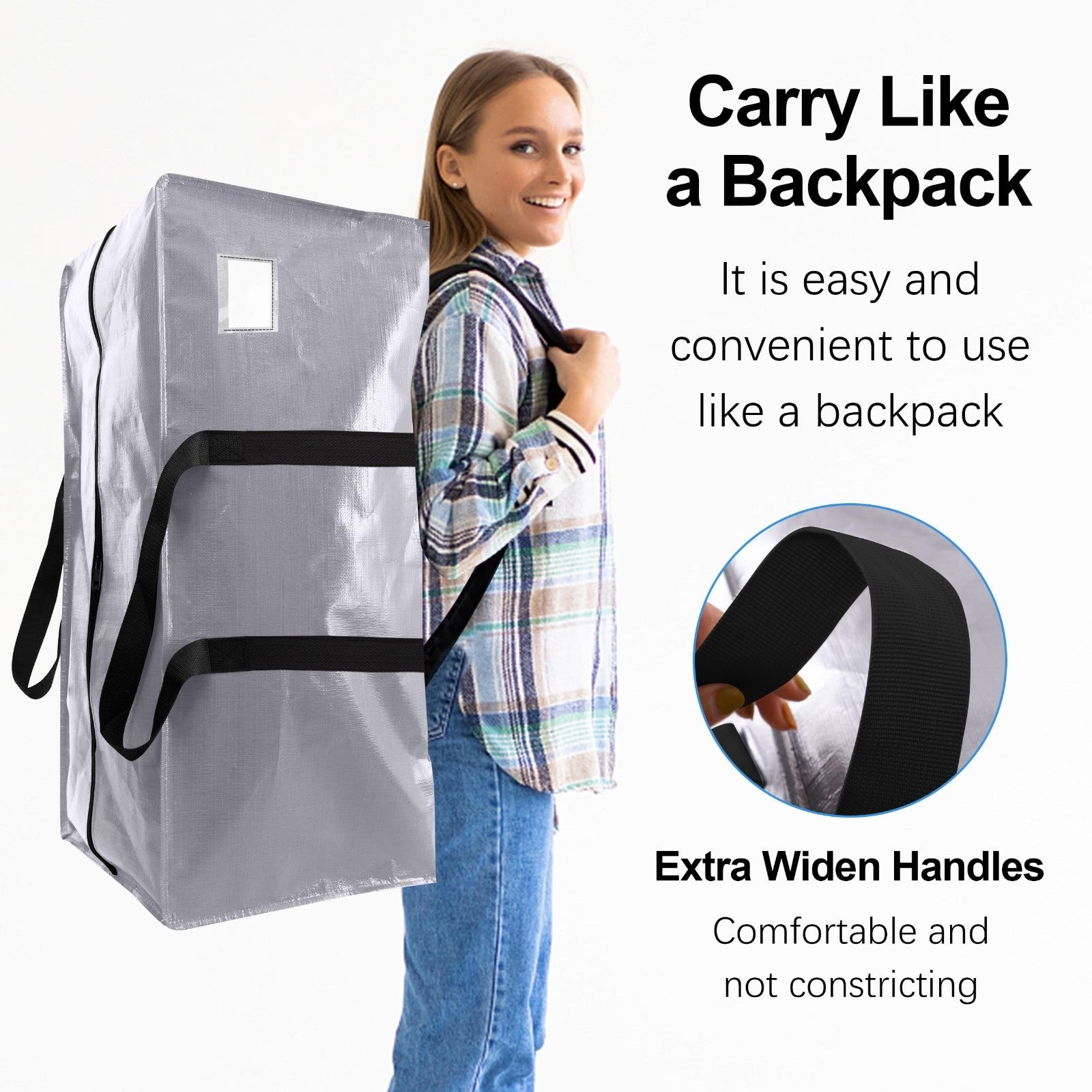 Extra Large Heavy Duty Moving Bags with Backpack Straps - Set of 6, Space-Saving3