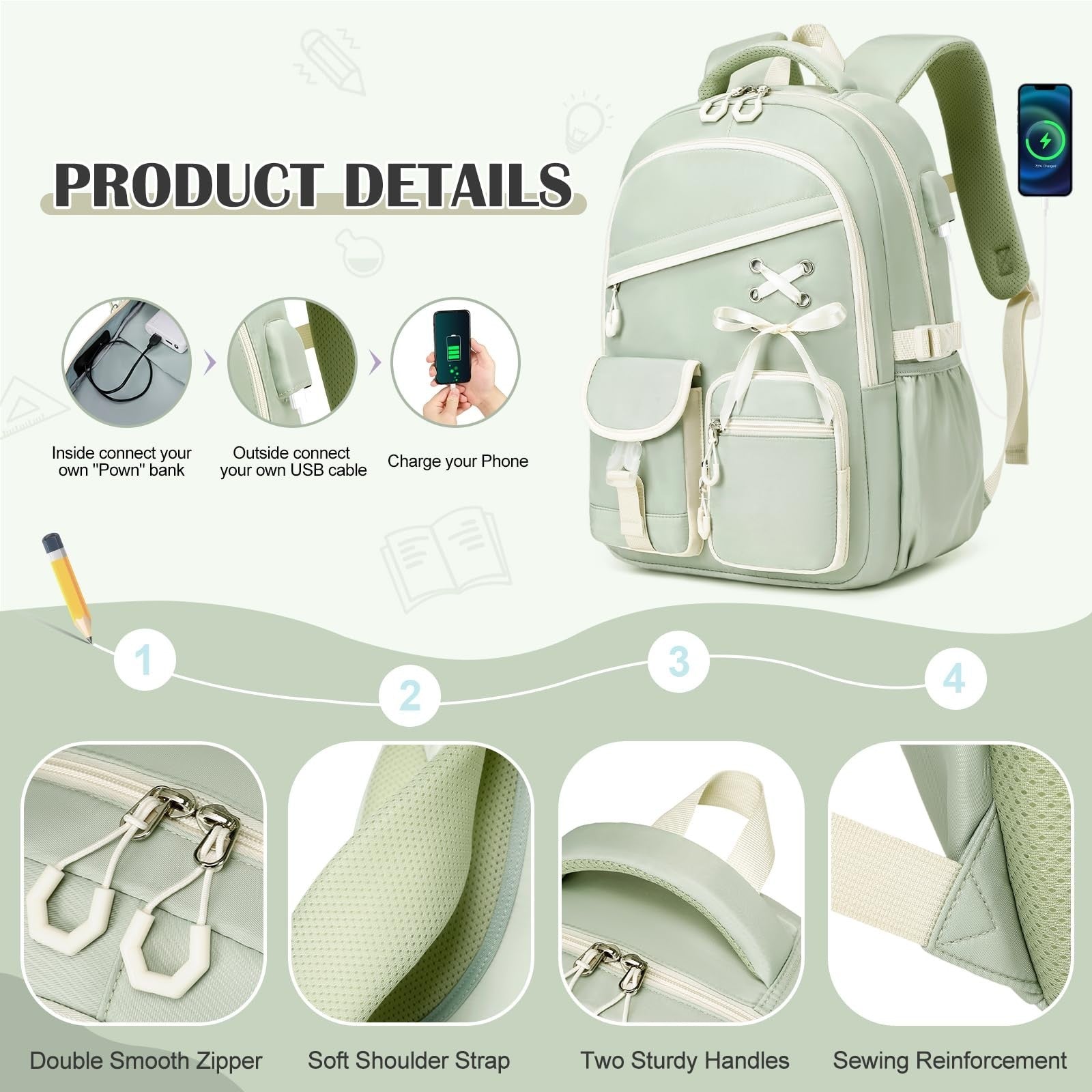 3PCS Girls School Backpack Set with Lunch Box & Pencil Pouch   Stylish & Durable4