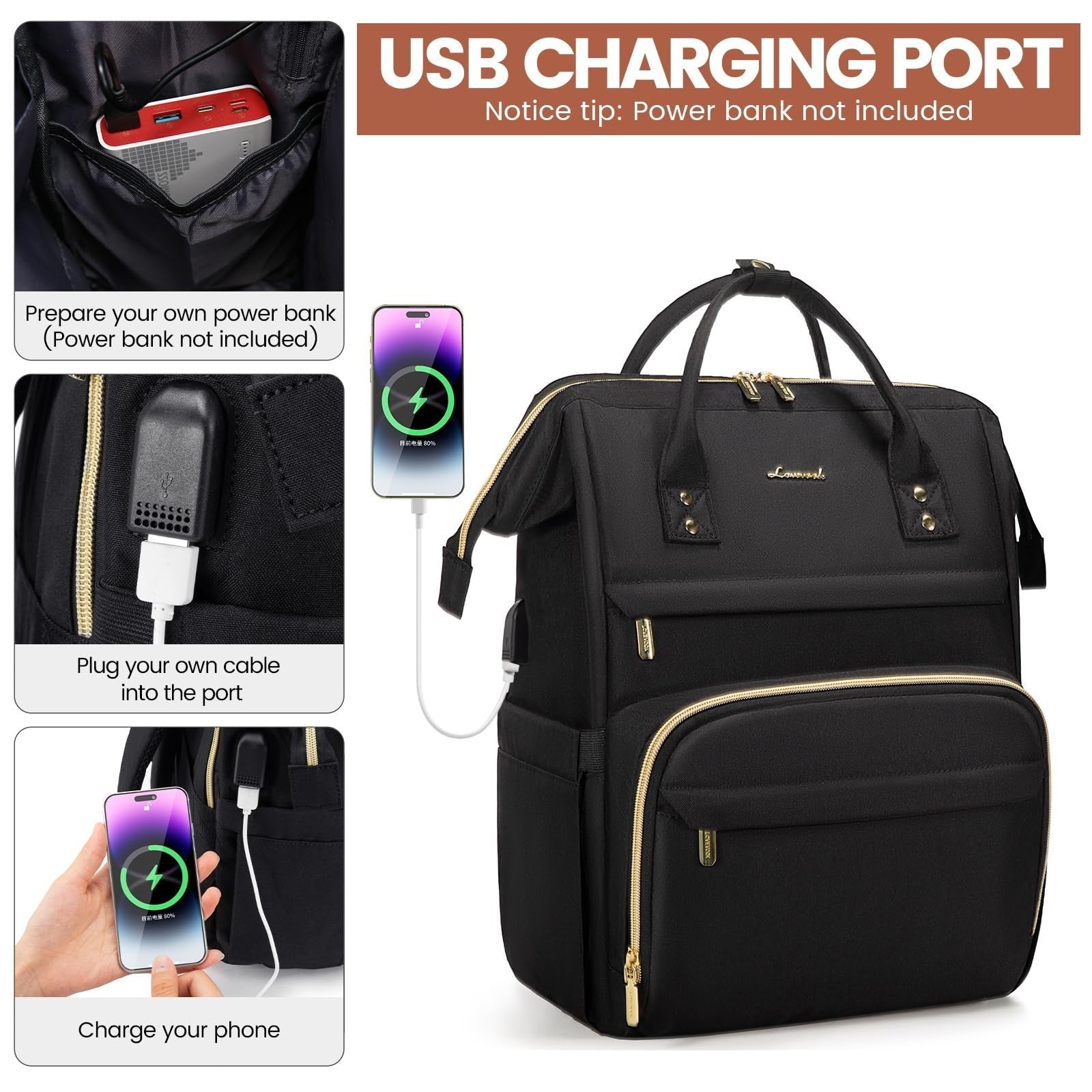 Stylish 18" Women's Laptop Backpack   Waterproof Travel Bag with USB Port, Ideal3