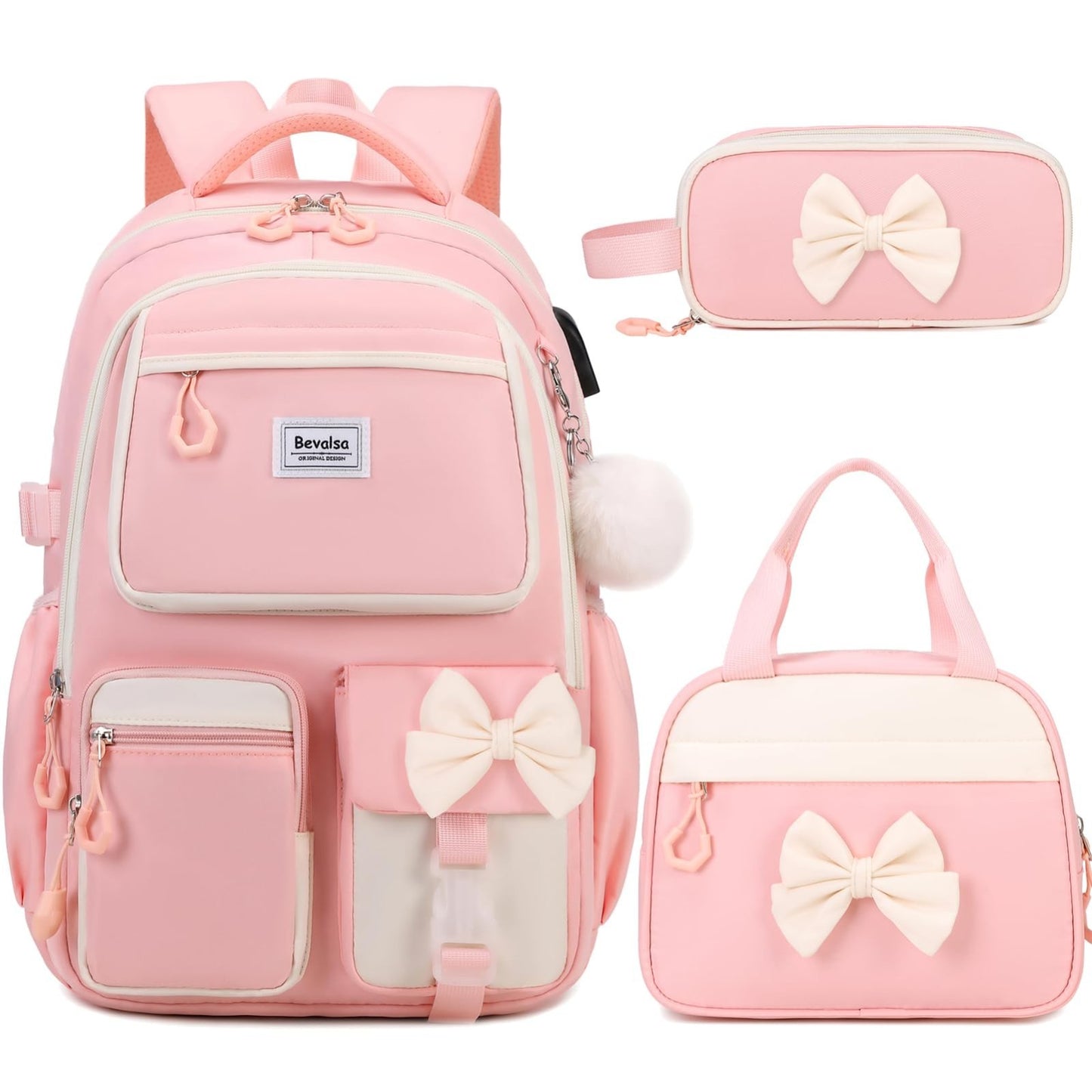 Cute Bow Backpack for Girls   School Bag Set with Lunch Bag & Pen Case1