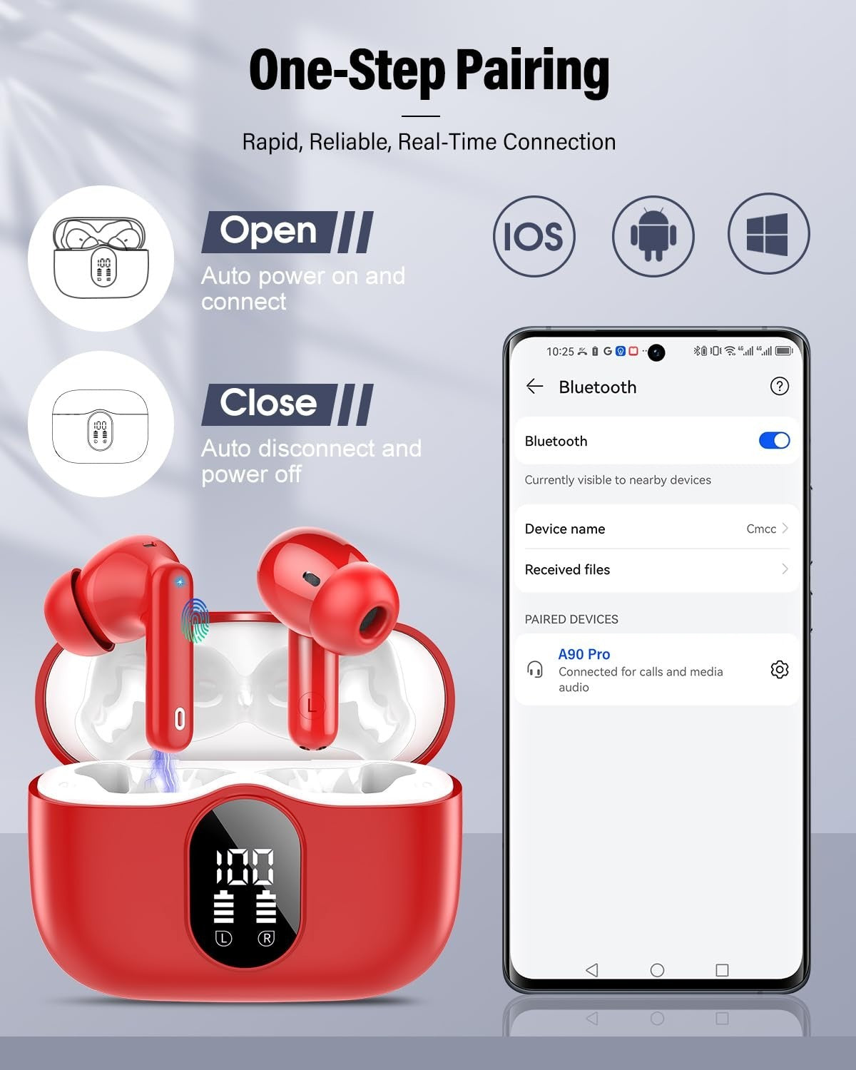 Wireless Bluetooth 5.4 Earbuds, Noise Cancelling, IP7 Waterproof, 36H Playtime,4