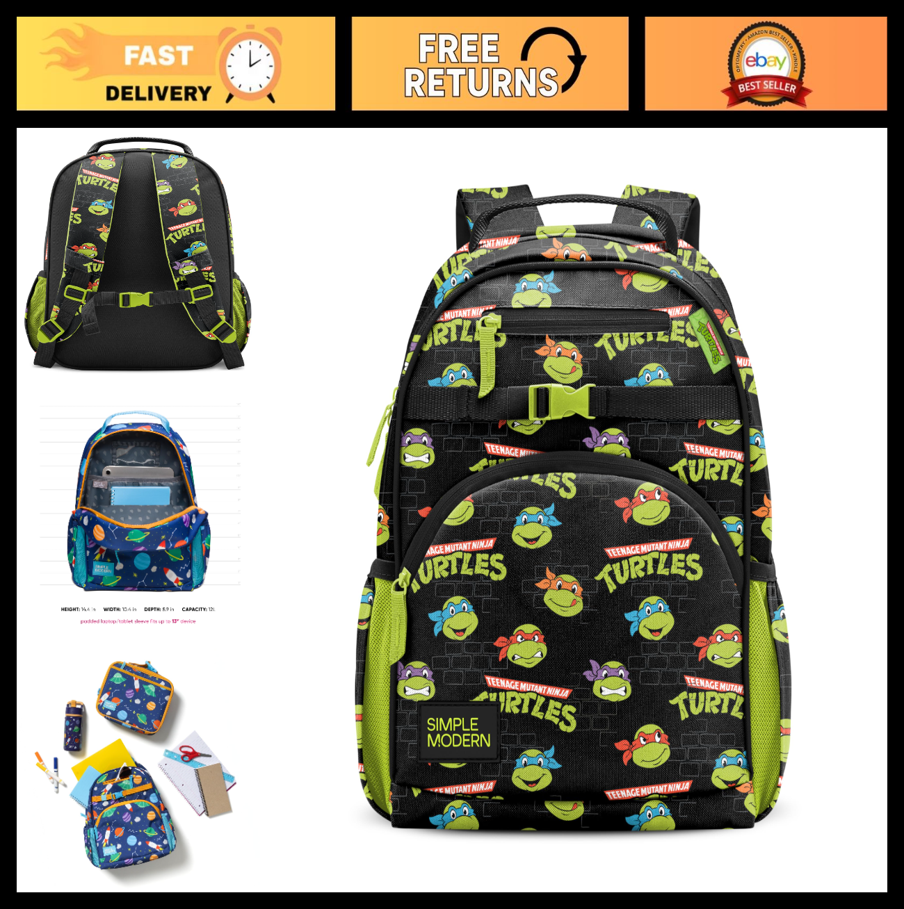 Kids TMNT Backpack for School, 12L Capacity, Durable, Lightweight, Unisex0