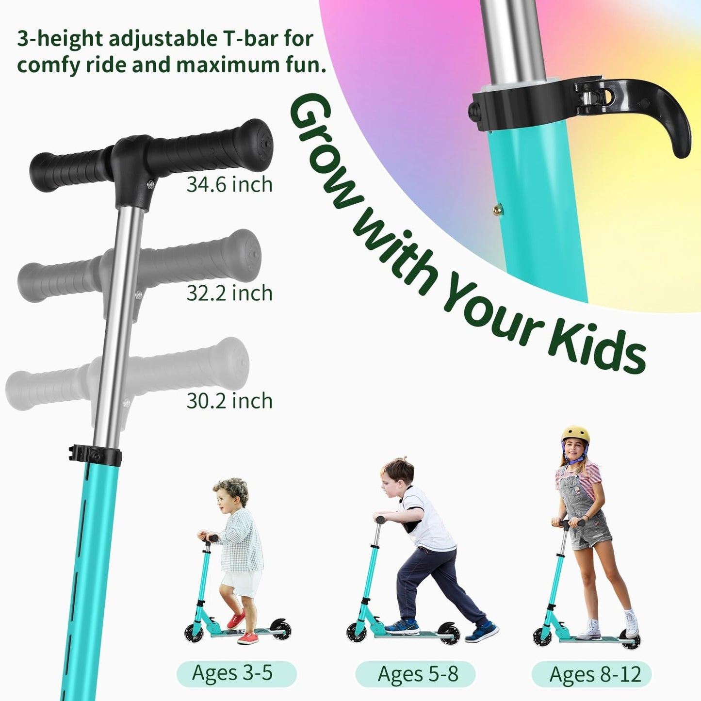 Light-Up Wheels Kids Scooter, 2-Wheel Folding Kick Scooter, Adjustable Height, N3