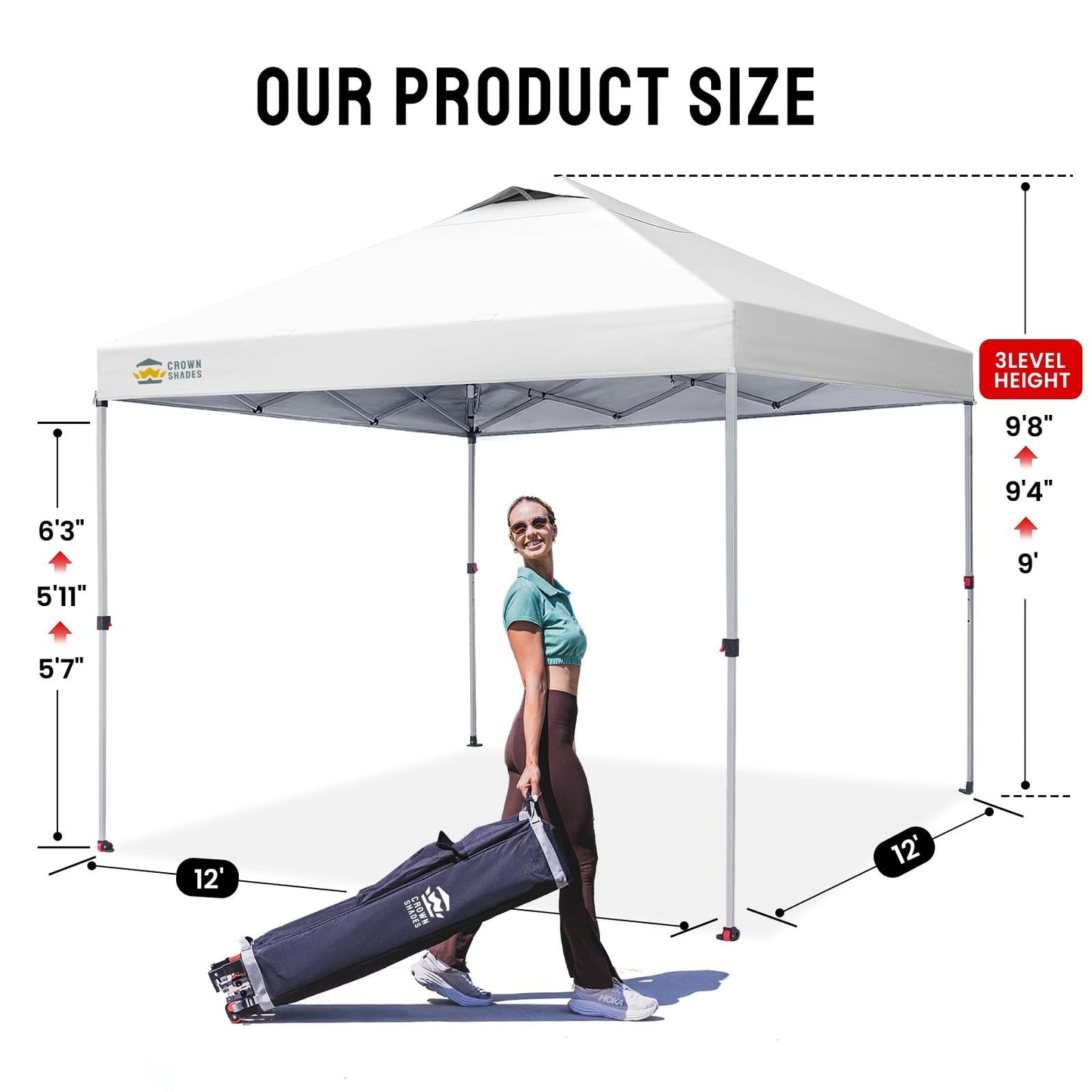 12x12 Pop Up Canopy Tent   One Push Setup, Easy Outdoor Sun Shade, Portable Gaze2