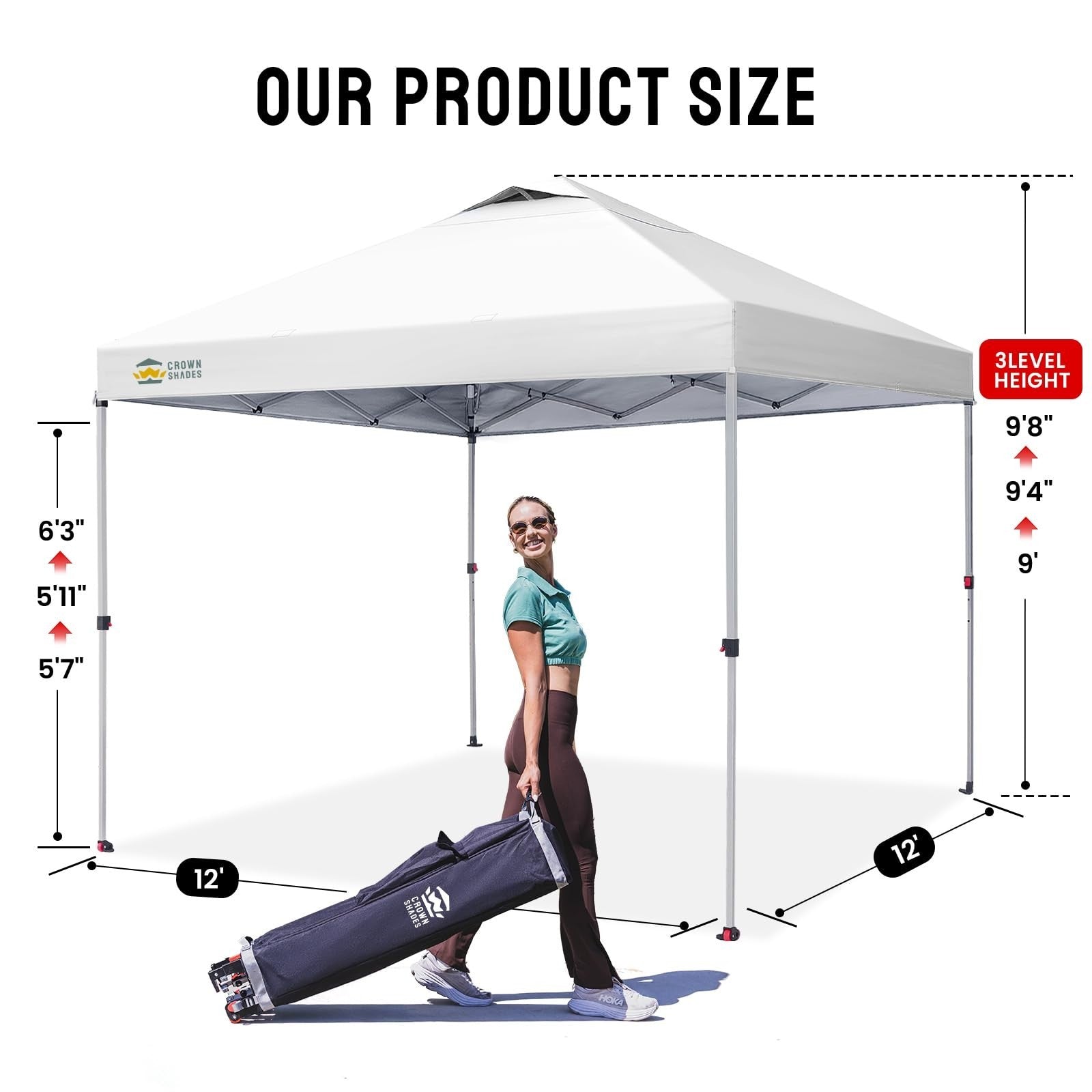 12x12 Pop Up Canopy Tent   One Push Setup, Easy Outdoor Sun Shade, Portable Gaze2