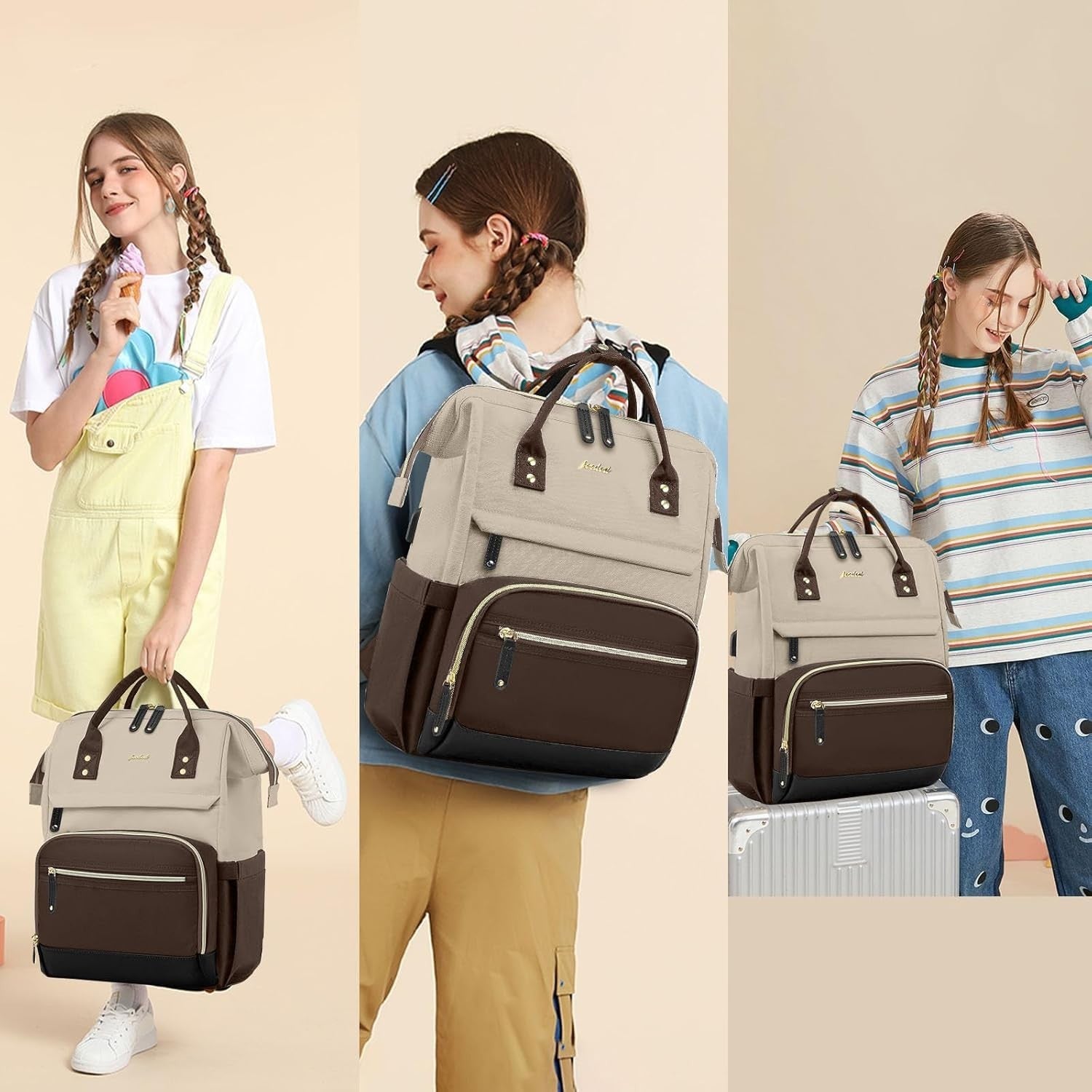 15.6" Laptop Backpack for Women, USB Charging, Large Travel Work Bag, Casual Day5