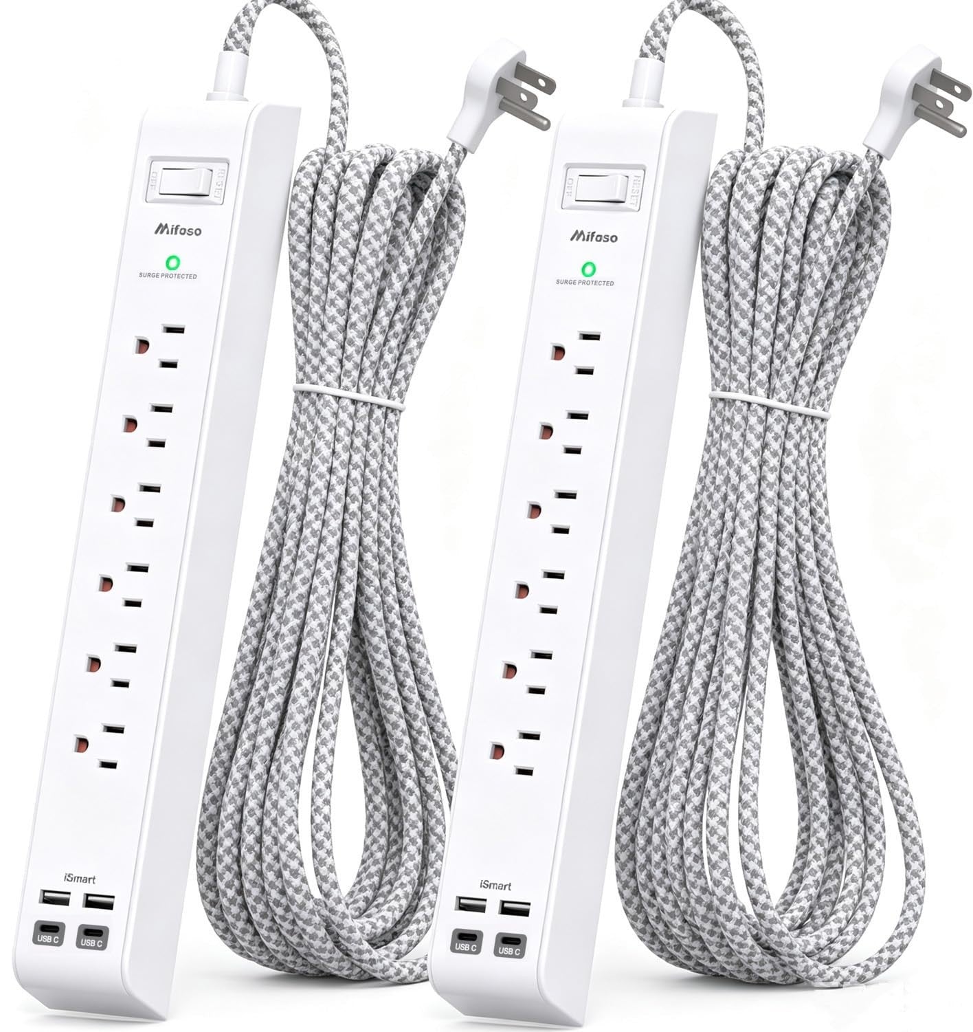 15Ft Extension Cord 2 Pack, Surge Protector Power Strip with Flat Plug, 3 Outlet1