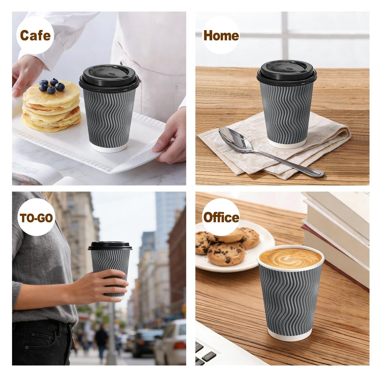 50 Pack 10 oz Insulated Disposable Coffee Cups with Lids for Hot Drinks, Travel5