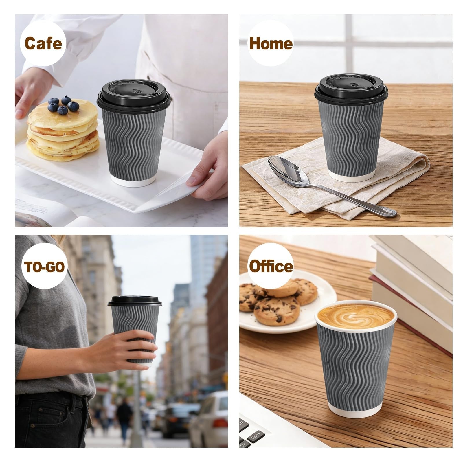 50 Pack 10 oz Insulated Disposable Coffee Cups with Lids for Hot Drinks, Travel5