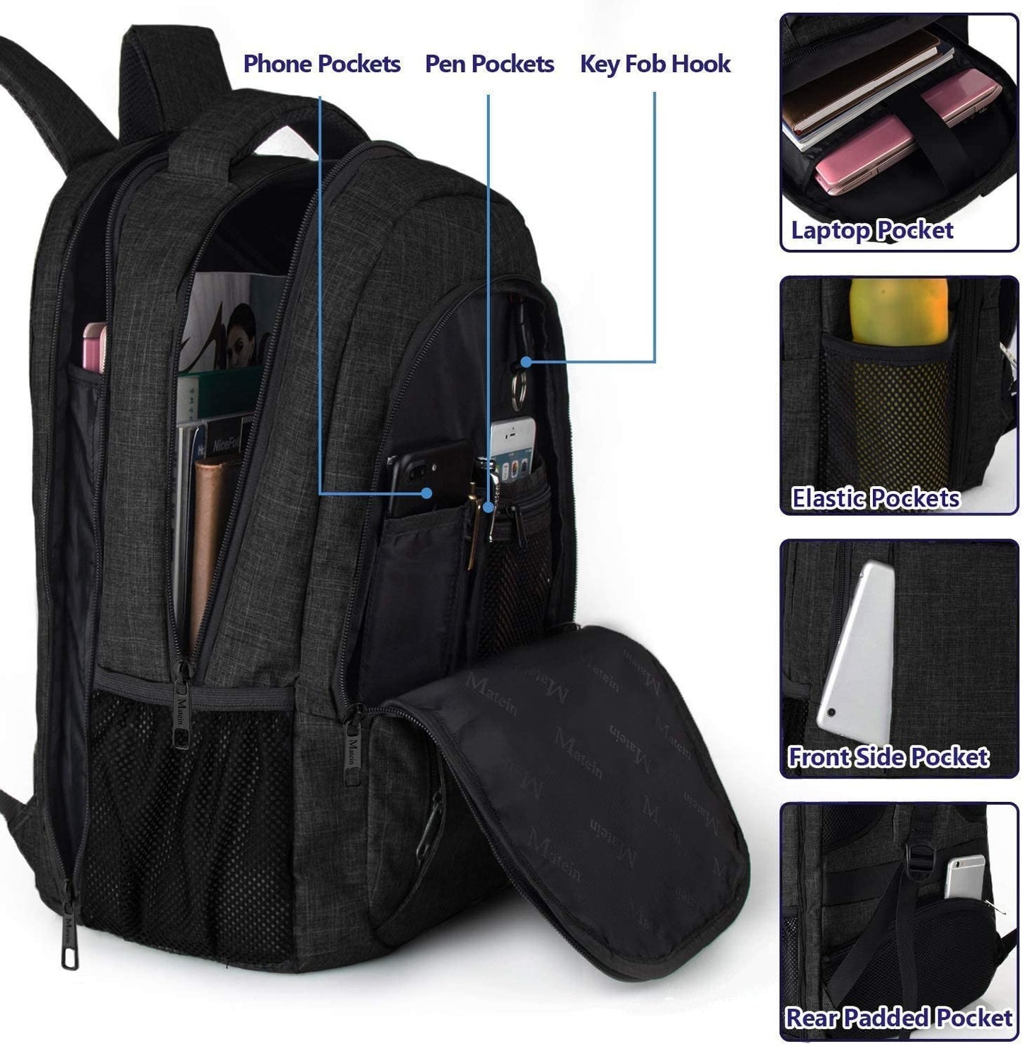 Extra Large 17" TSA Friendly Travel Laptop Backpack, Water Resistant, Multi Comp3