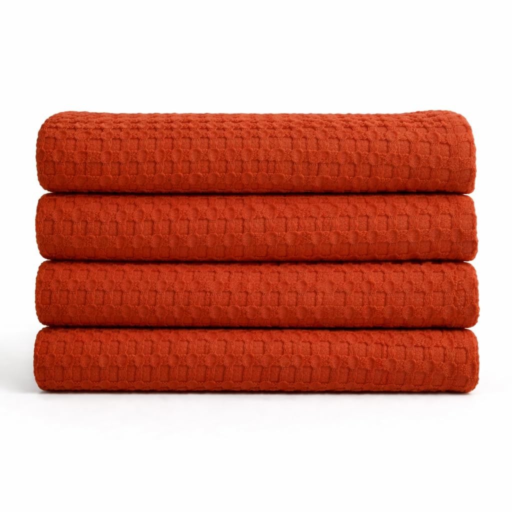 4 Pack Oversized Waffle Weave Bath Towels, 30x60 Inch, Ultra Soft Cotton, Lint F1
