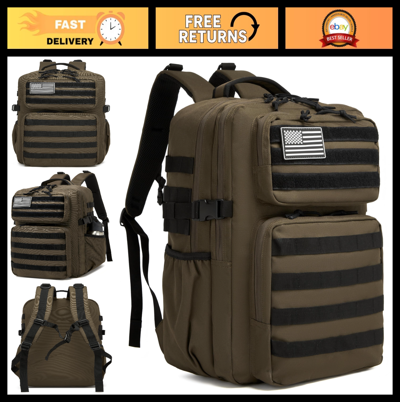 Waterproof Military Tactical Backpack   3 Day Assault Pack, Molle Daypack with B0