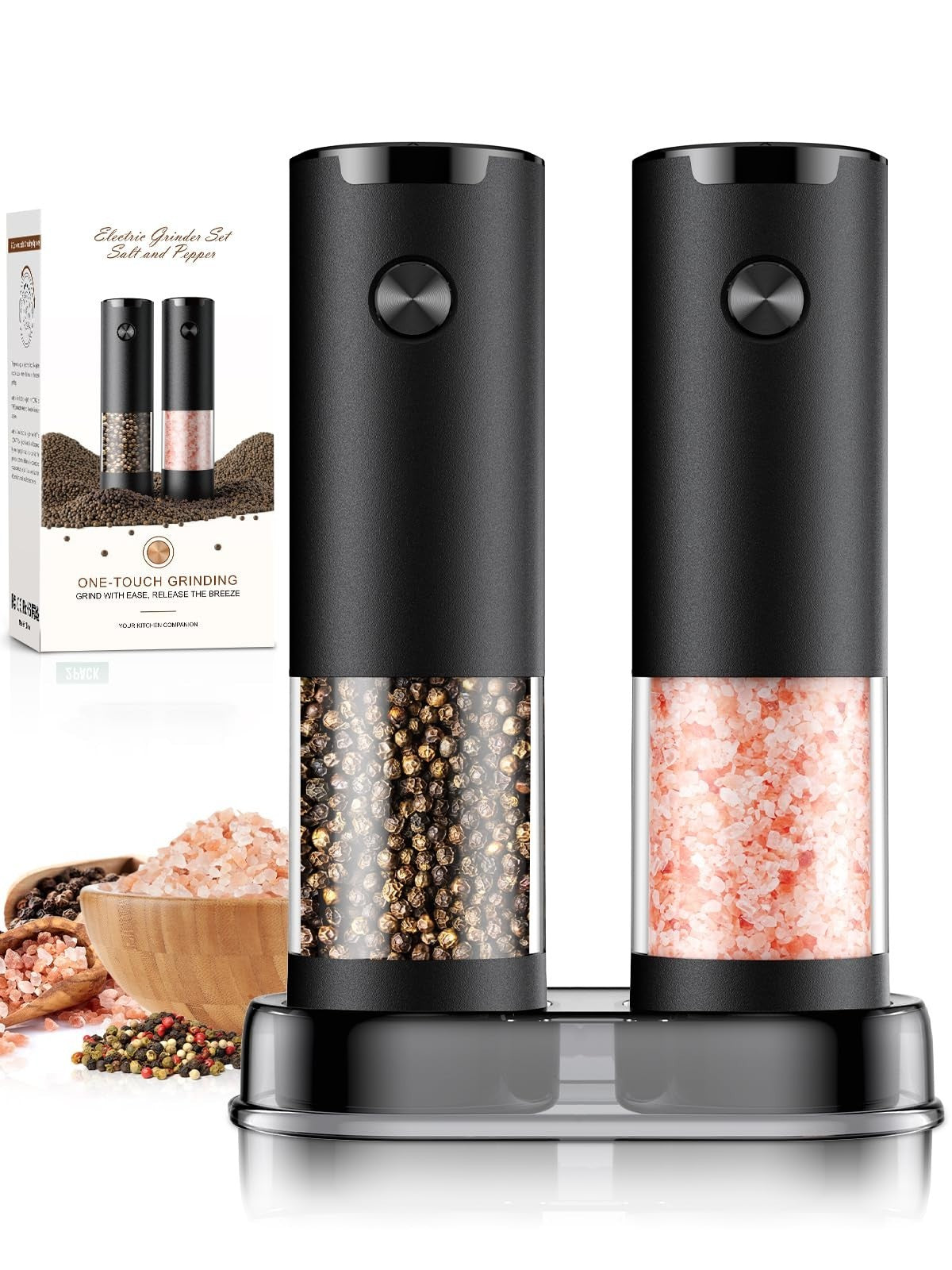 Automatic Electric Salt and Pepper Grinder Set   Adjustable Coarseness, LED, Lar1