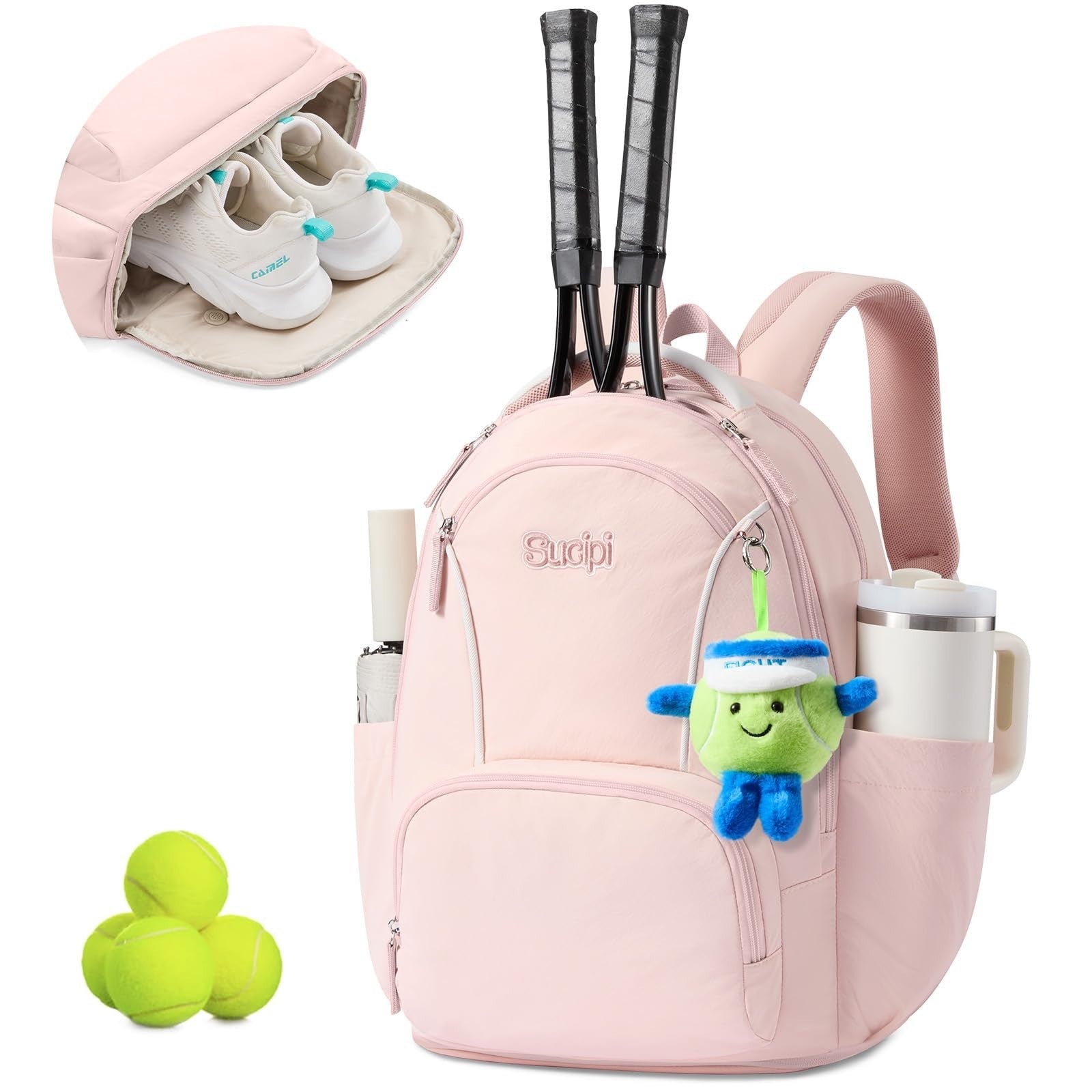 Tennis Backpack for Women, Holds 2 Rackets, Ventilated Shoe Compartment, Cup Hol1