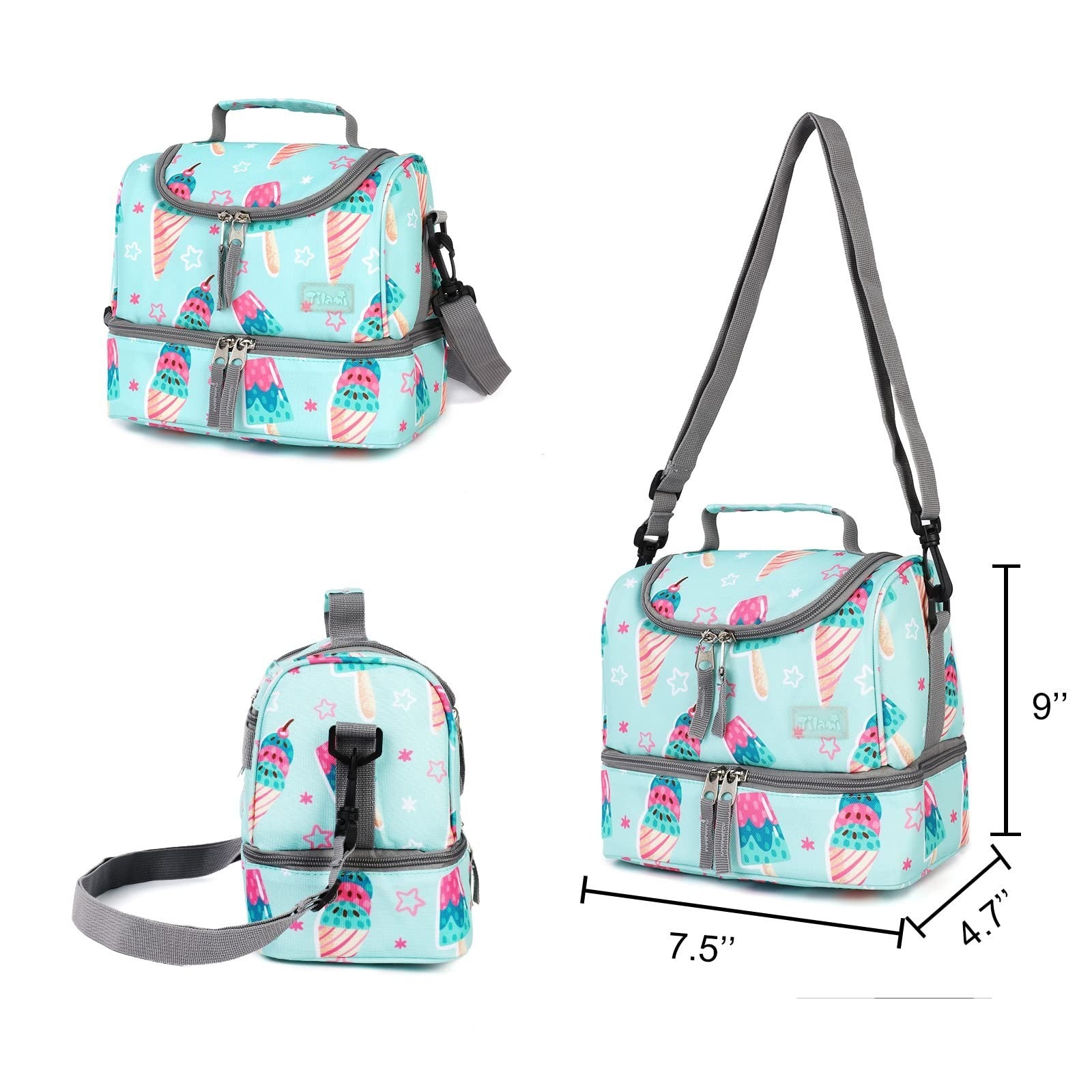 Wheeled Kids Backpack 18" with Lunch Bag, Double Handle, Ice Cream Green, Girls6
