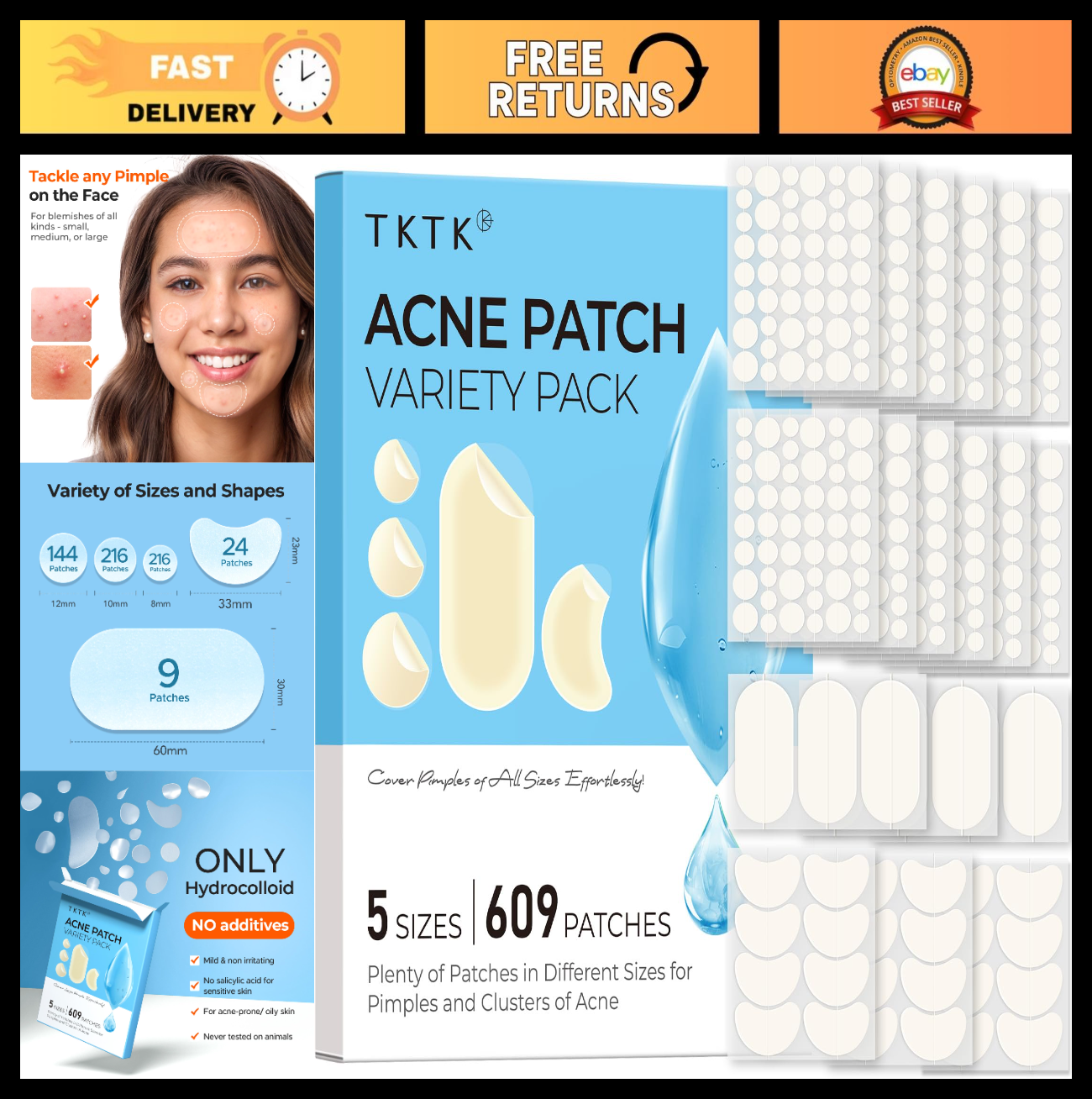 609 Count Hydrocolloid Pimple Patches for Face   Acne Treatment Cover Dots0