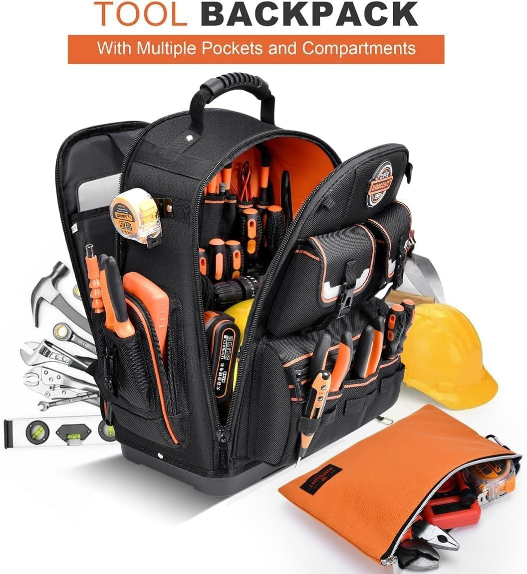 Heavy Duty Tool Backpack with 2 Small Bags, Molded Base, Laptop Compartment, Wat7