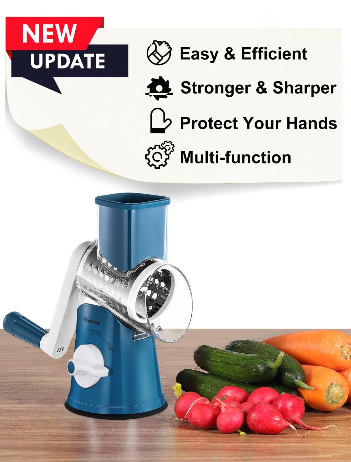 Rotary Cheese Grater & Vegetable Slicer   5 Blades, Stainless Steel, Fast Cuttin5