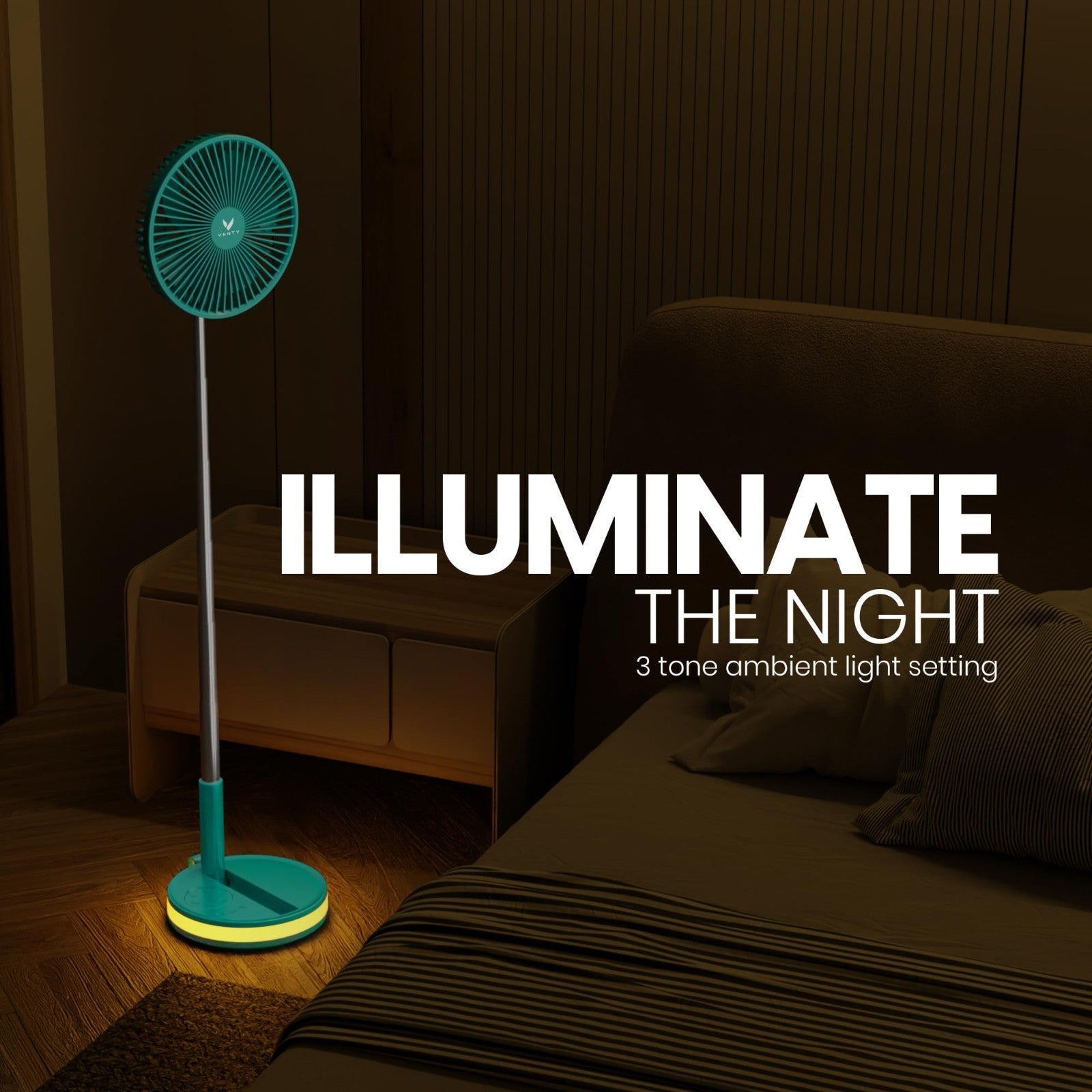 Portable Wireless Battery Operated Fan   4 Speeds, LED Light, Remote & Case   Tr3
