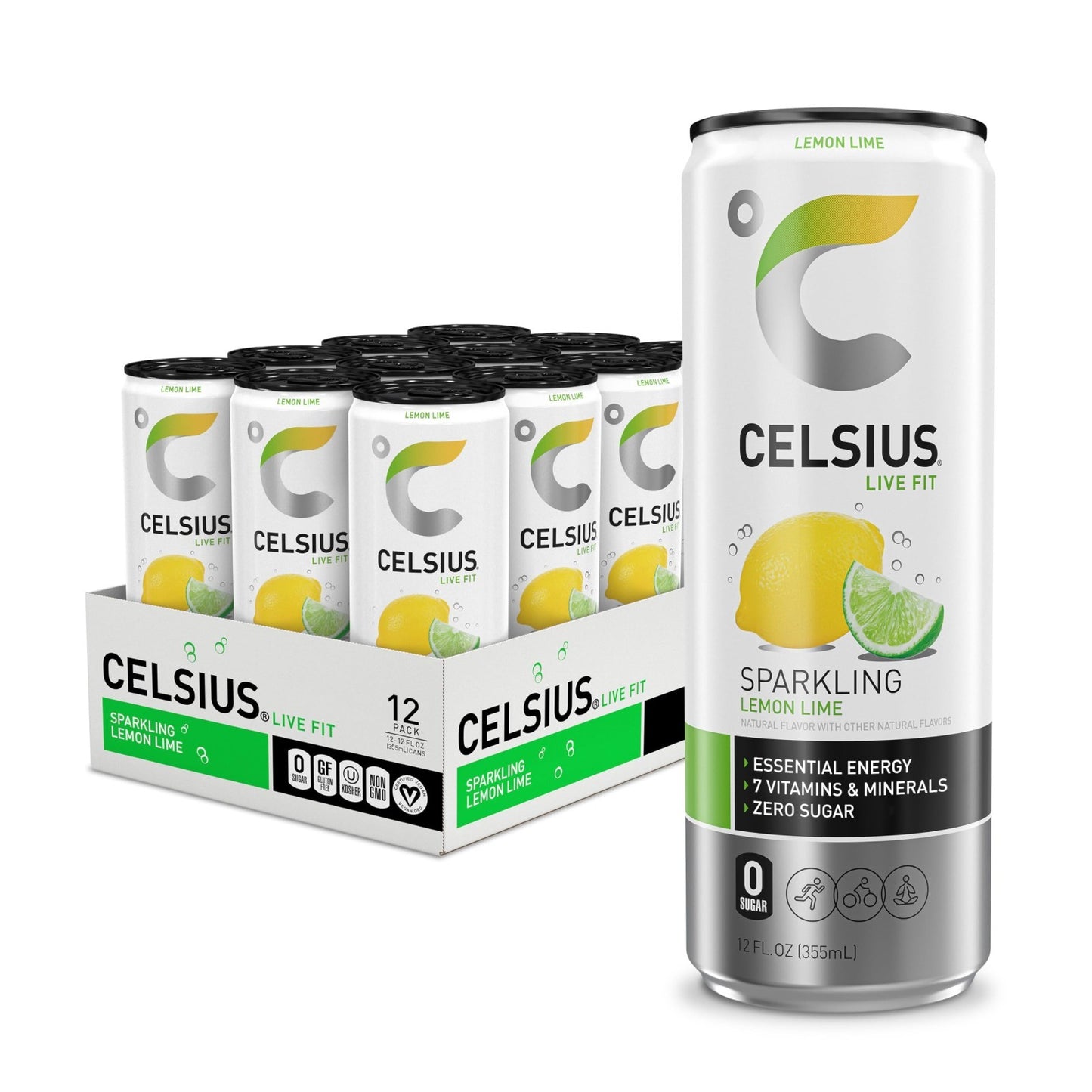 Sugar Free Energy Drink   Sparkling Lemon Lime Flavor, 12 Fl Oz, Pack of 121