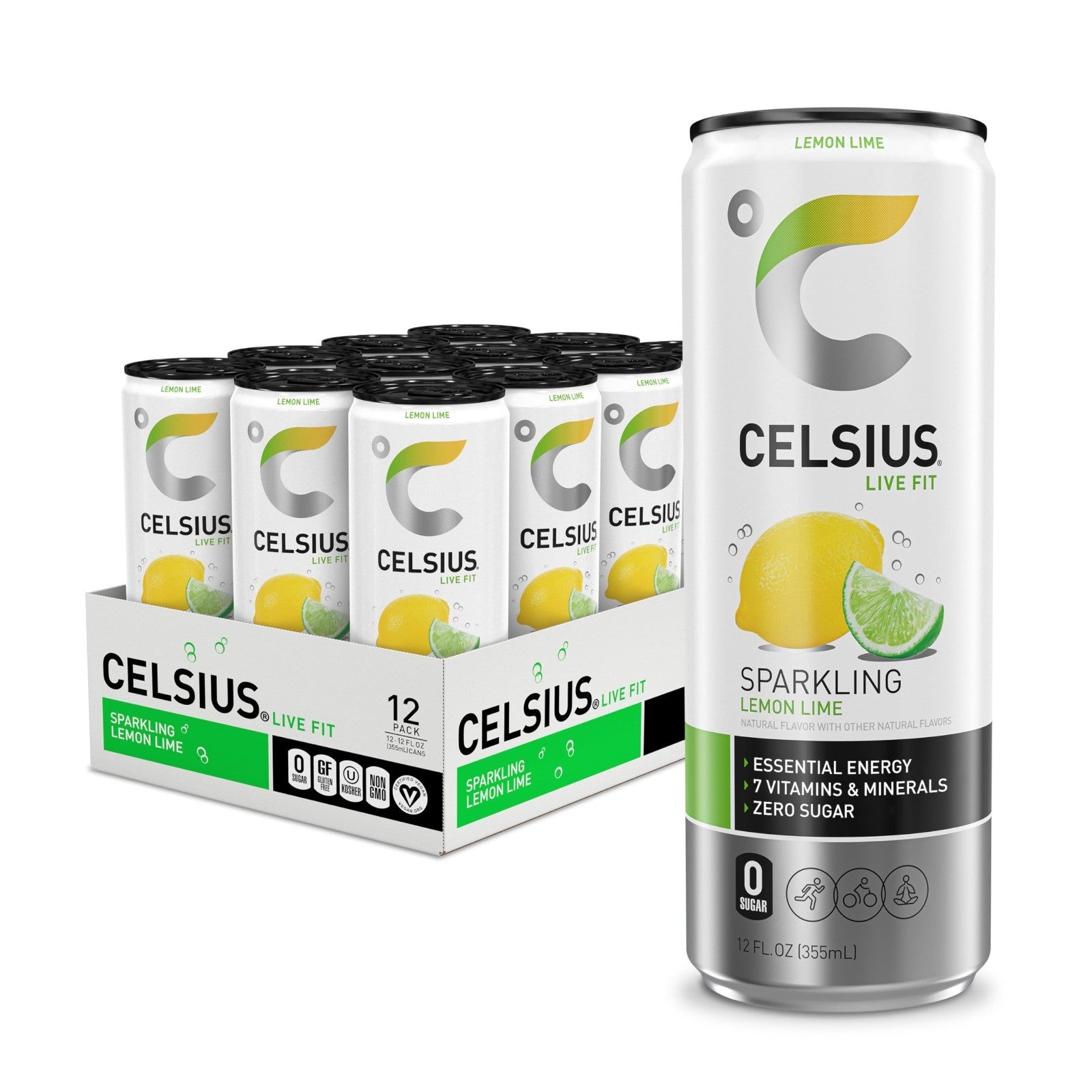 Sugar Free Energy Drink   Sparkling Lemon Lime Flavor, 12 Fl Oz, Pack of 121