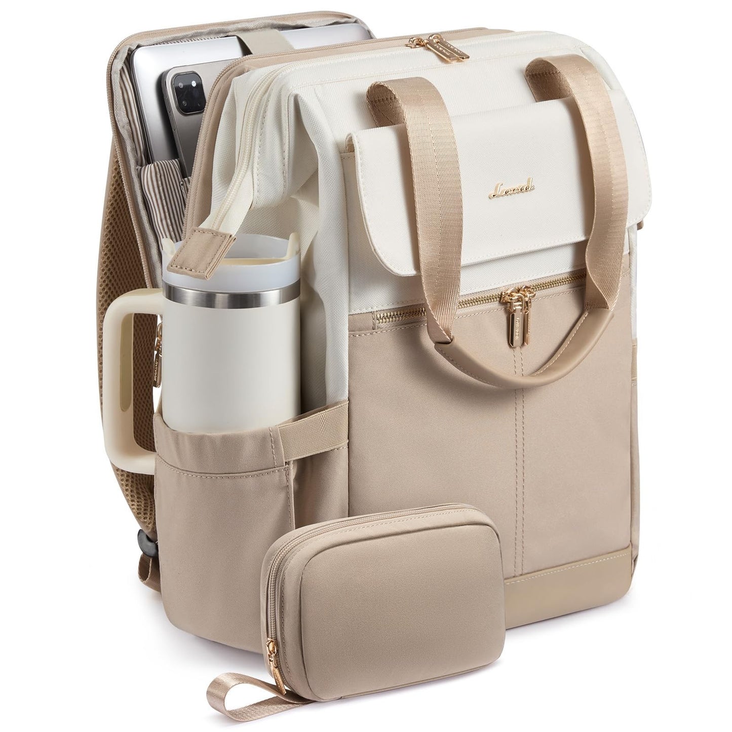 Stylish 15.6" Laptop Backpack for Women, USB Port, Waterproof, Tumbler Holder, B1