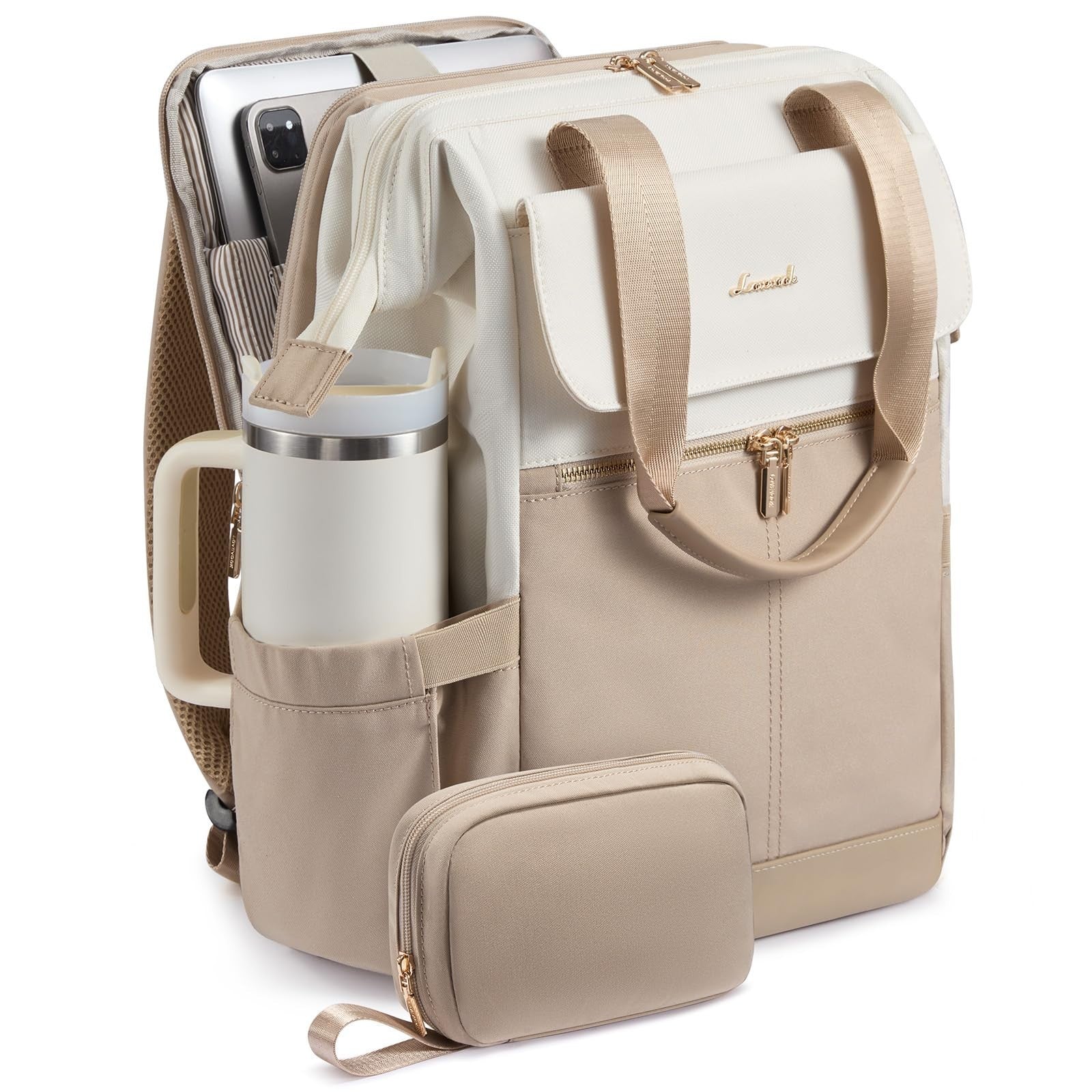Stylish 15.6" Laptop Backpack for Women, USB Port, Waterproof, Tumbler Holder, B1