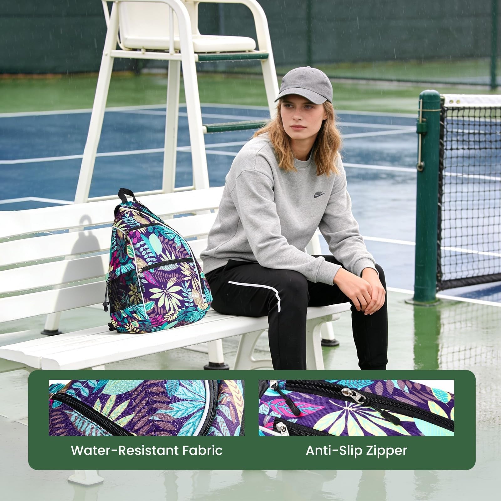 Adjustable Pickleball Backpack with Fence Hook - Large Capacity Sling Bag for Me3