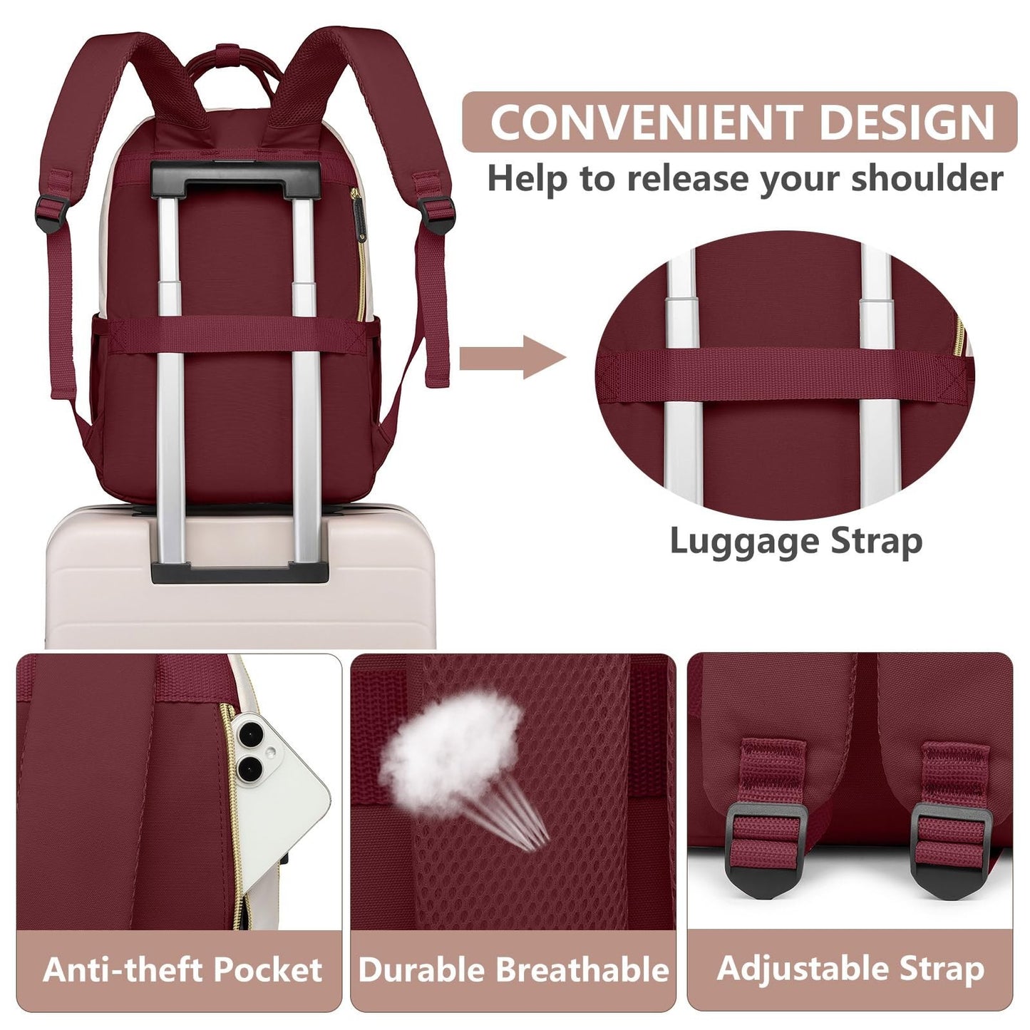 Stylish Laptop Backpack for Women   17.3" Travel Work Bag with USB Charger4